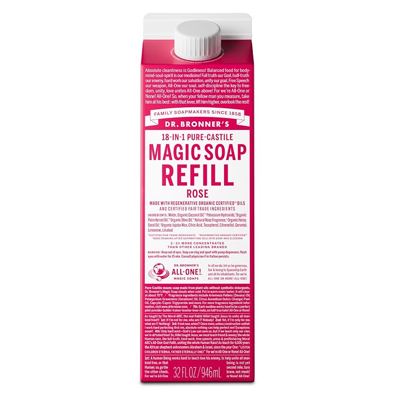 Dr. Bronner's Sabonete líquido Pure-Castile de rosas para reposição, 946 mL