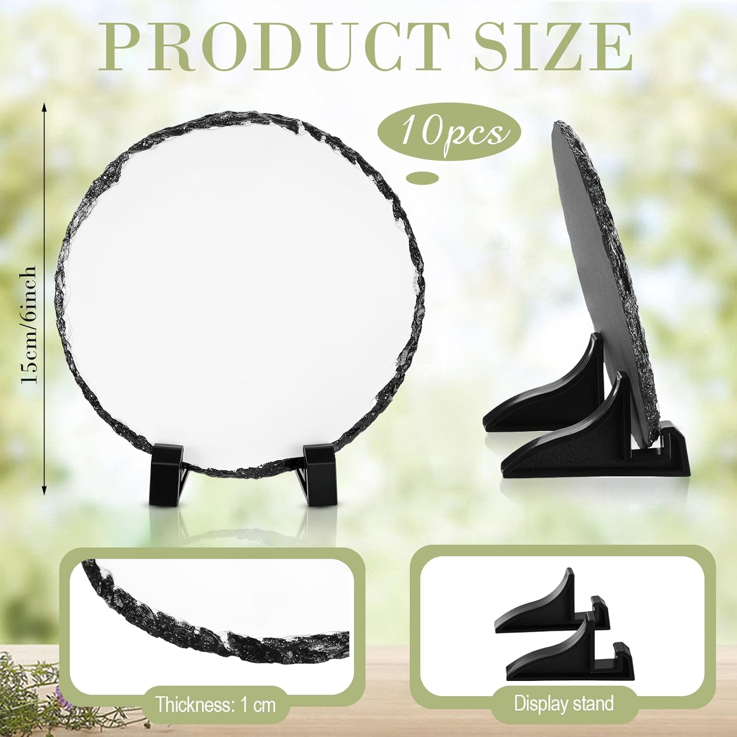 Noveread 10 Pcs Sublimation Slate Blanks 5.9" Round Sublimation Slate with Display Stand Heat Transfer Plaque for DIY Craft Desktop