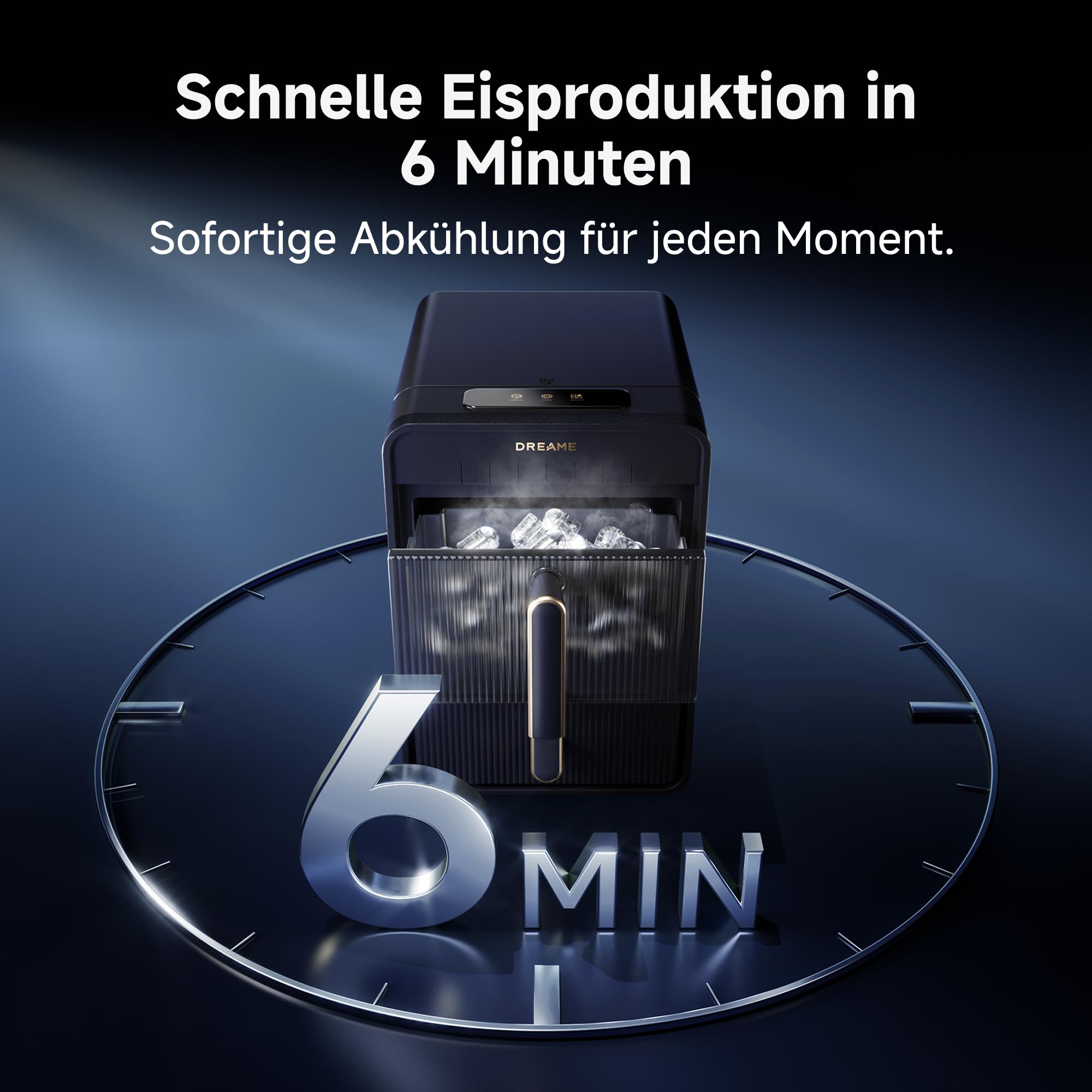 dreame Aura Eiswürfelmaschinen mit 6-Minuten-Schnelleisproduktion, isoliertem Wassertank und Eisbehälter, Eis in zwei Größen, digitaler Steuerung, LED-Licht und Selbstreinigungsmodus