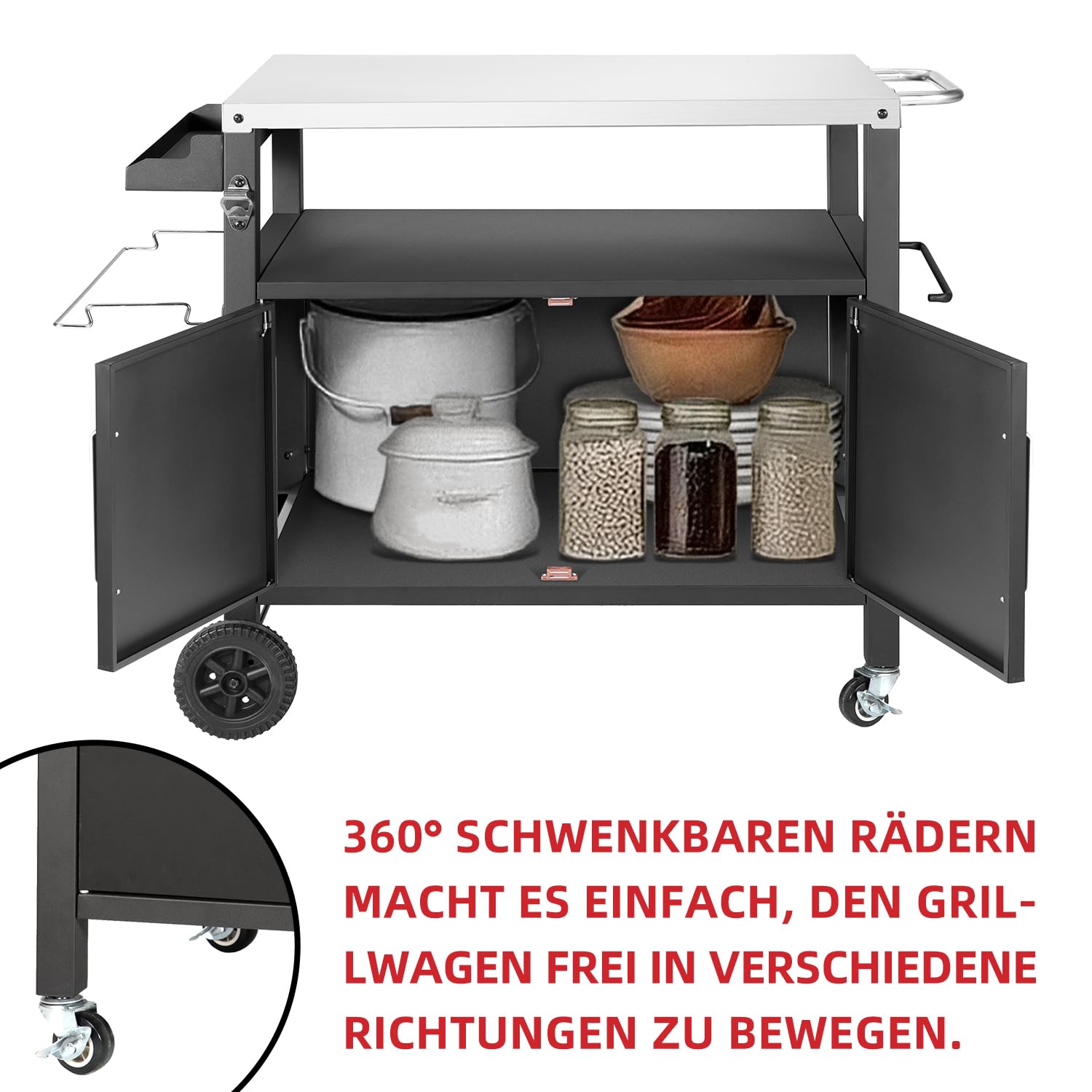 Kendane Grilltisch mit Großer Arbeitsfläche | Grill Beistelltisch, Outdoor Grill Trolley, Grilltisch Outdoor, Edelstahl Tischplatte Outdoor Garten Trolley