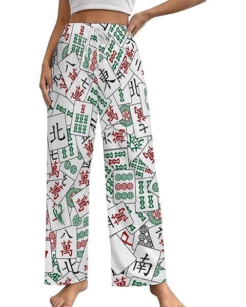 Pajama Pants for Women Casual Lounge Pants Blue Mahjong Pajama Bottoms with Pockets...
