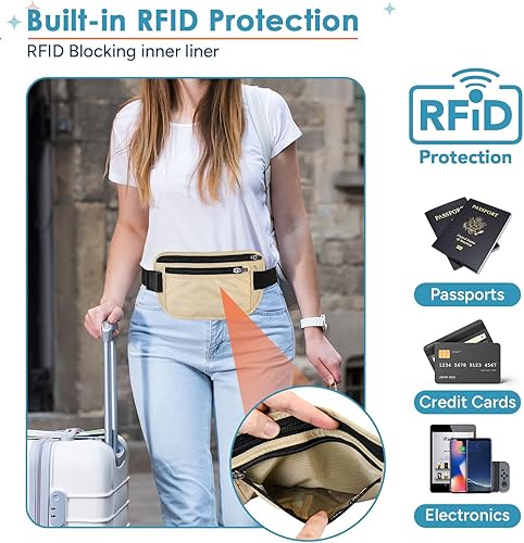 Miniatura 3 de travel inspira Cinturón de dinero de viaje con soporte delgado antirrobo para pasaporte con bloqueo RFID para viajes, cartera de viaje oculta debajo