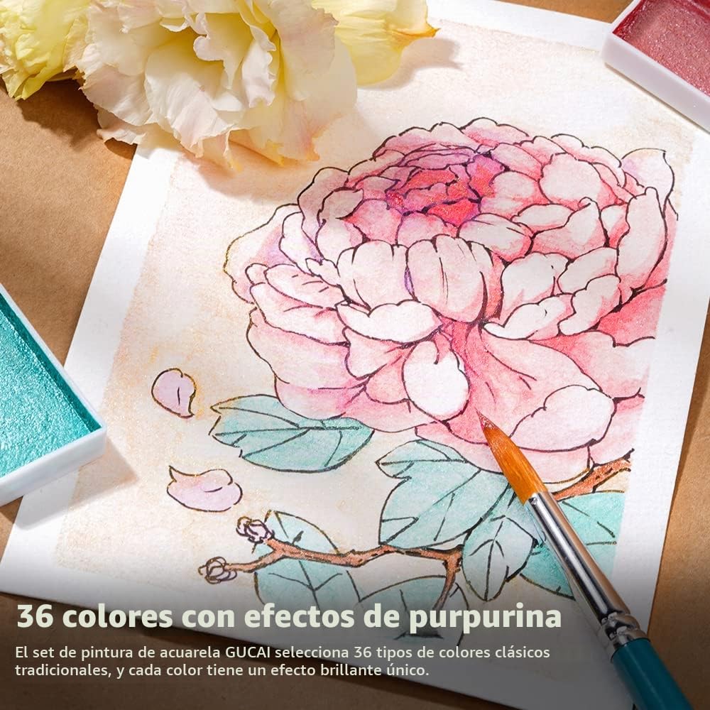 Paul Rubens GUCAI Pintura de Acuarelas Metalizadas, Set de Acuarelas Metálicas en 36 Colores Brillo Pigmento Sólido, para Ilustradores, Artistas, Estudiantes, Adultos, Niños, Profesionales