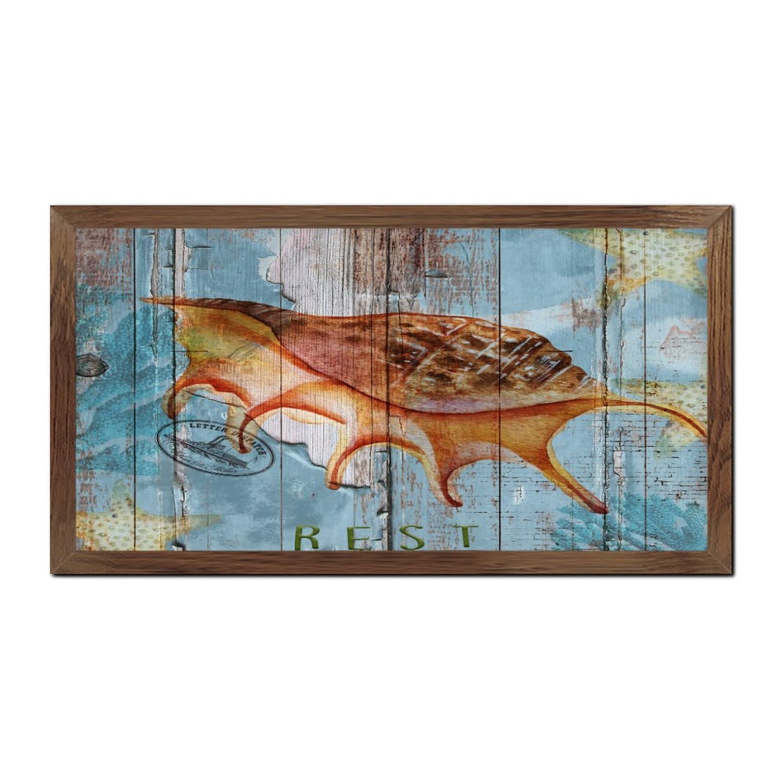 Panneau mural océan en bois de qualité, décor escargot de mer