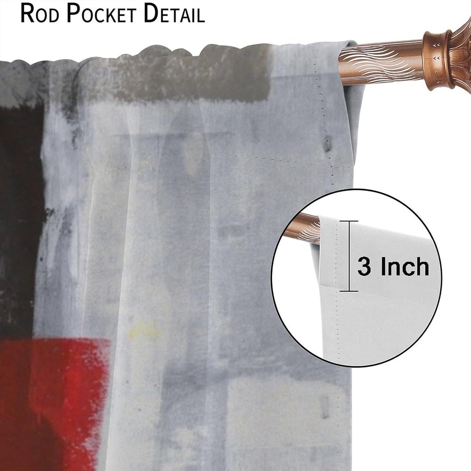 Abstract Curtains Red Black and Grey Rod Pocket Blackout Window Drapes for Bedroom Living Room Kitchen Cafe Decor （W21xL63 Inch） x2 Panels
