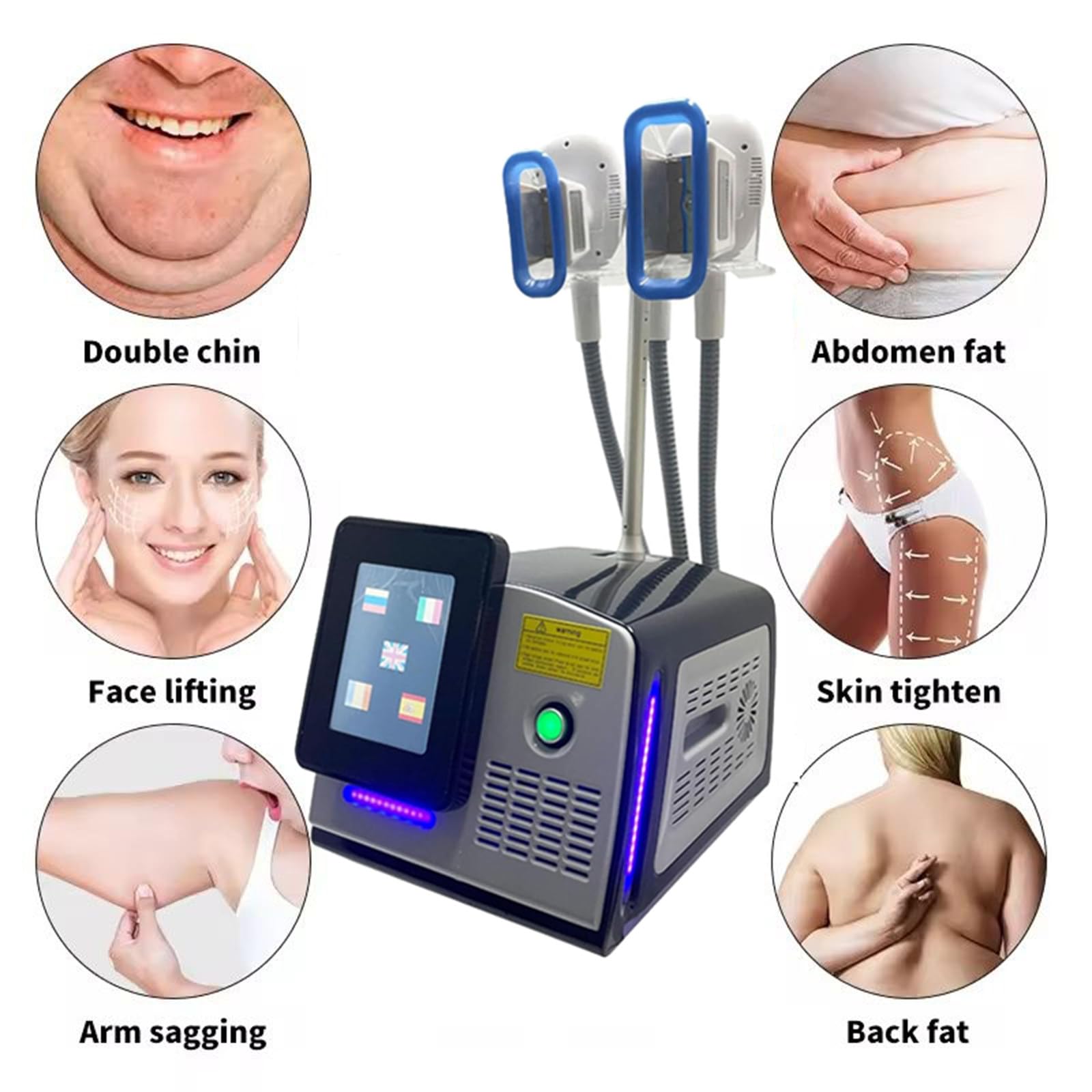 Urządzenie do usuwania tkanki tłuszczowej metodą CoolSculpting – aparat do kriolipolizy i lipolizy, wyszczuplania oraz modelowania sylwetki, wyposażony w 3 głowice