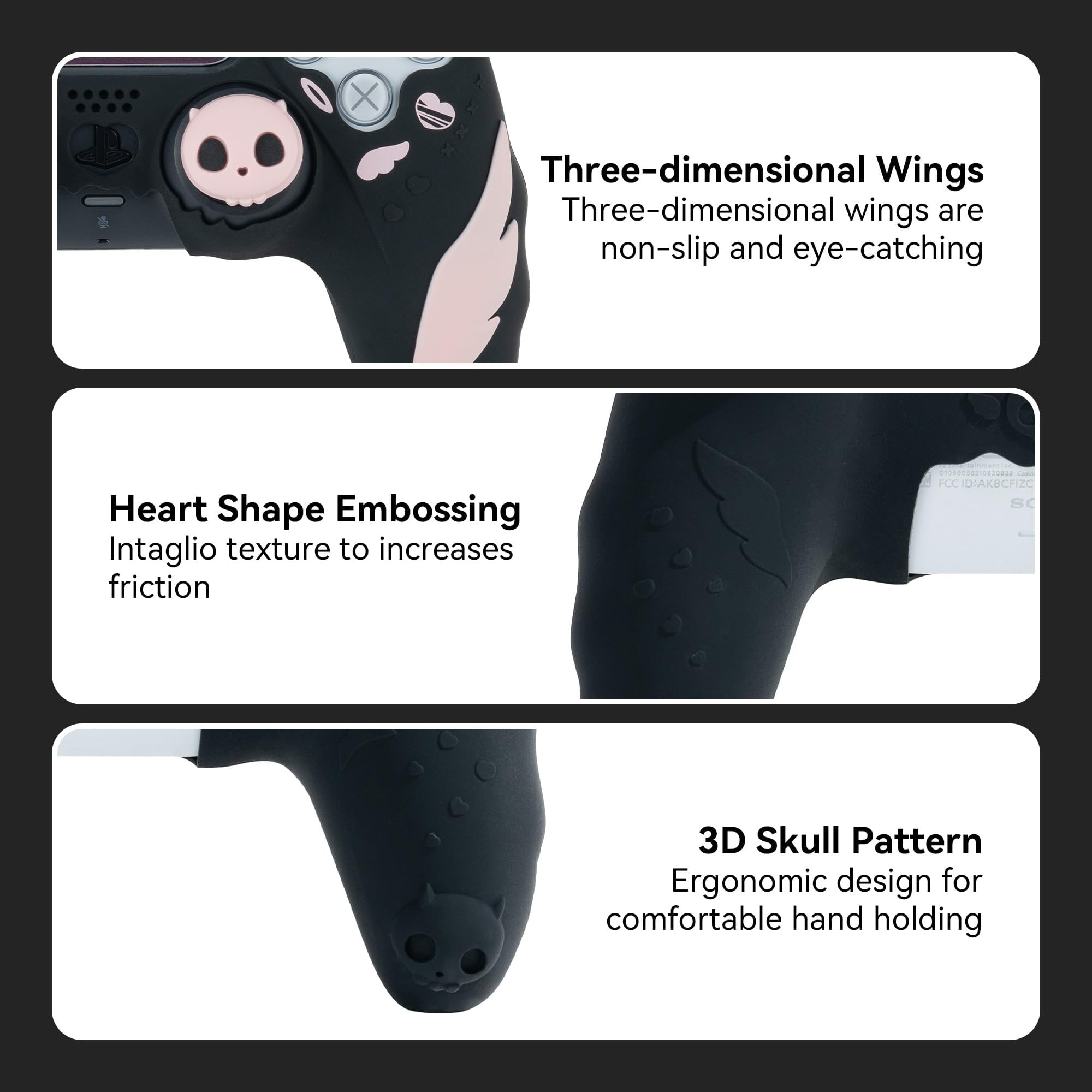 GeekShare Zestaw uroczych uchwytów do kontrolerów PS5, antypoślizgowy silikonowy pokrowiec ochronny, etui z joystickiem do Playstation 5 bezprzewodowy kontroler zestaw akcesoriów, czarna