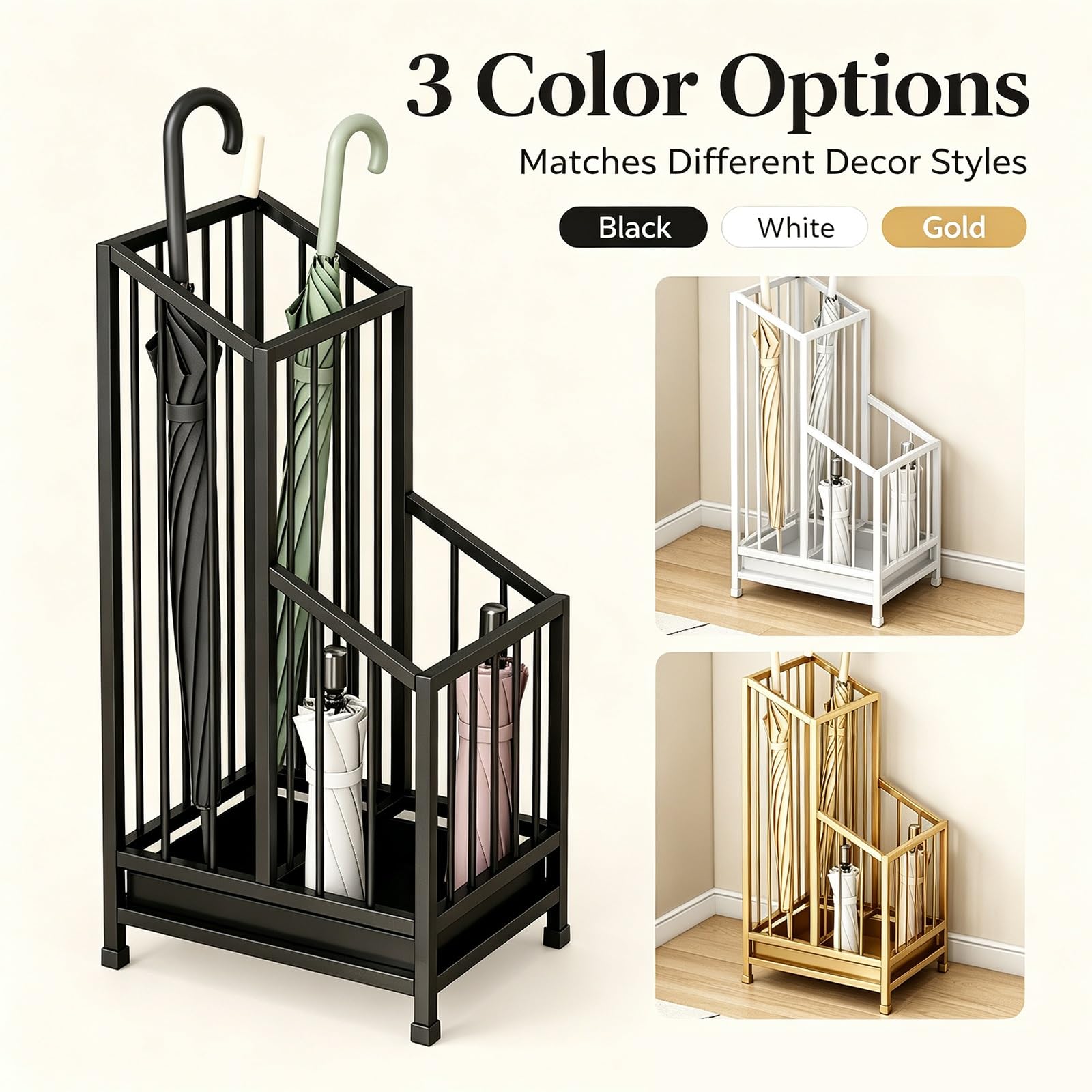 Soporte Para Paraguas Vertical Alto Metálico Para Interiores | Soporte para paraguas para recibidor, apto para hoteles, oficinas, hogares y locales comerciales(A,62x25x20cm)