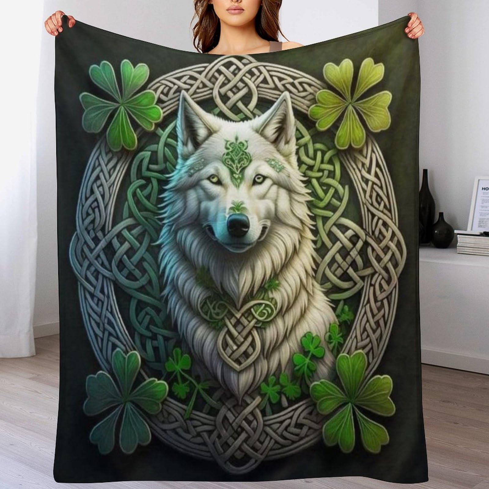 Couverture en polaire flannel loup 130x180 cm plaid léger lit et canapé
