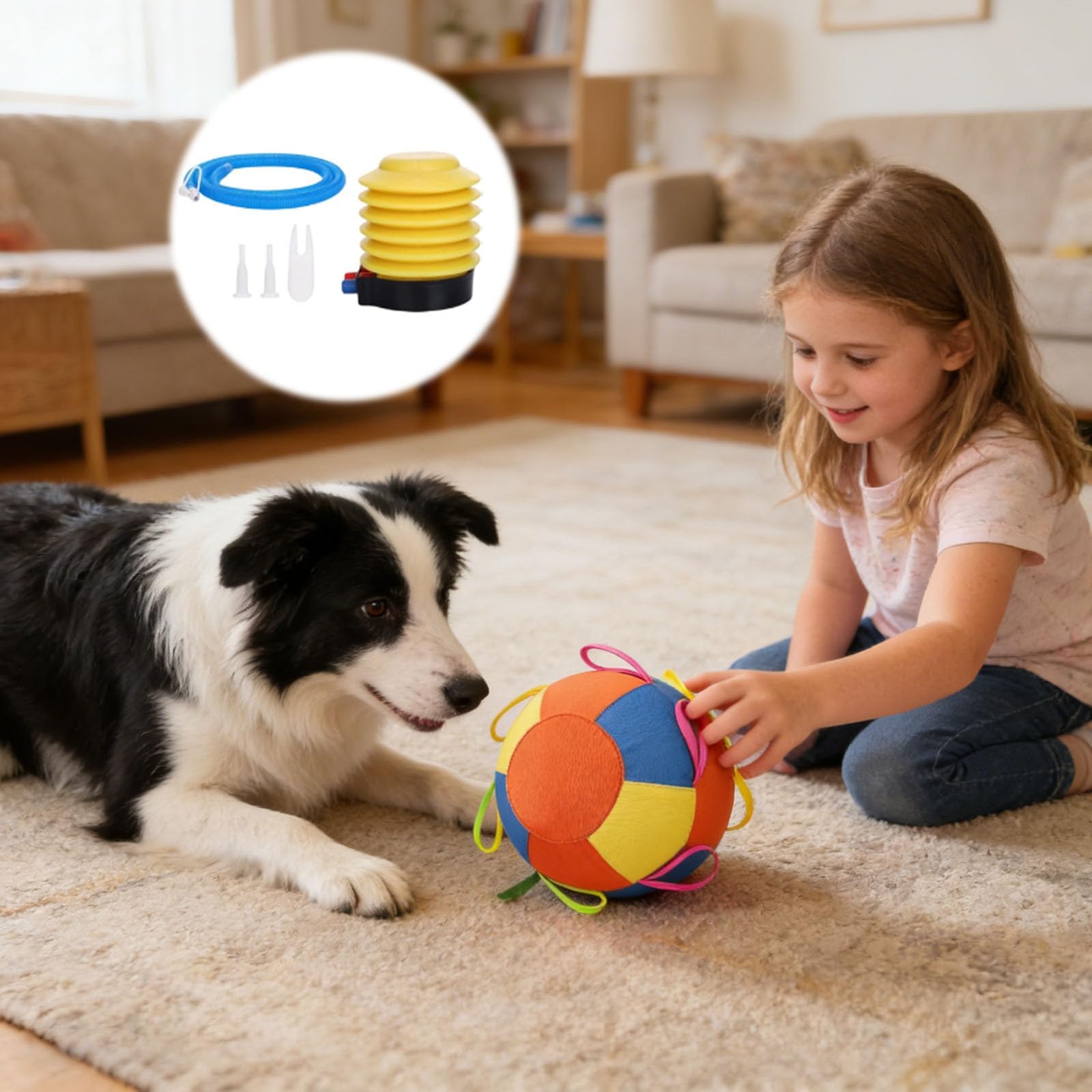 Pelota gigante calmante para perros, bola gigante de pastoreo para perros, bolas grandes inflables duraderas resistentes al desgarro con cubierta de mango y bomba para perros de juego y ejercicio (55