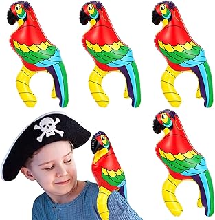 Wettarn 4 Pieces Inflatable Pirate Parrot Shoulder Prop 11 Inches Tall Pet Scarlet Macaw, Pirate Party Decorations for Tropical Party Gift Decoration Pirate Costume Accessory