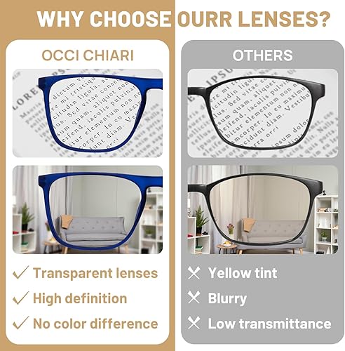 Miniatura 4 de OCCI CHIARI Anteojos de lectura grandes para hombres con bisagra de resorte para lectores cuadrados de gran tamaño, 1.0, 1.25, 1.5, 1.75, 2.0, 2.5,