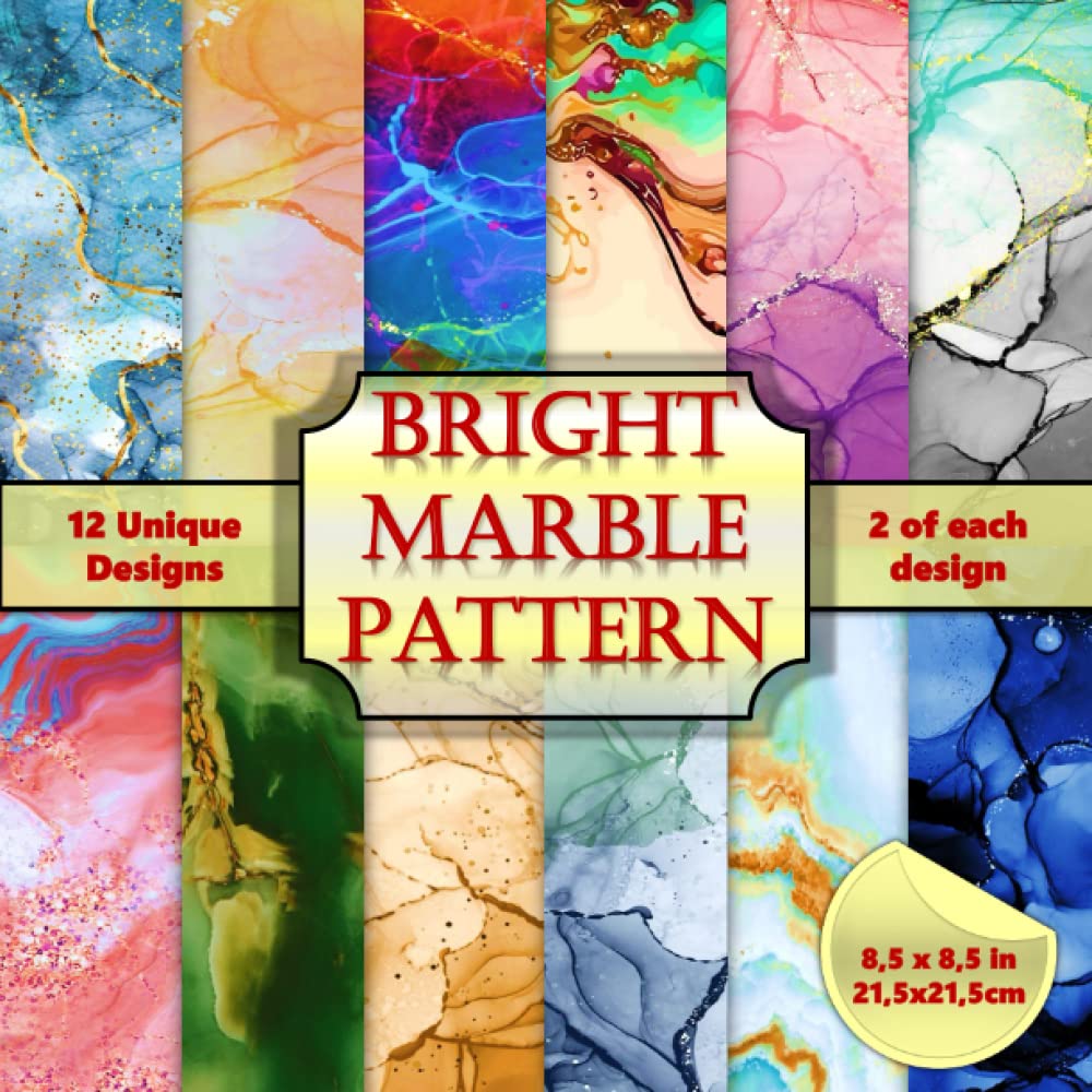 Bright Marble Scrapbook Paper: 24Pcs Single-Sided Marble Pattern Paper Pad 8.5”*8.5” Colorful Decorative Craft Pages for Gift Wrapping, Journaling, ... Premium Scrapbooking Pages for Crafters