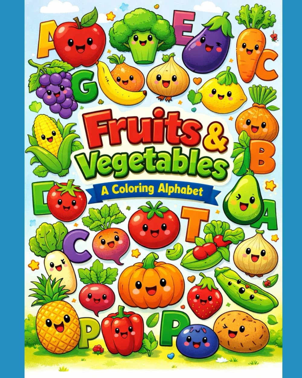 Fruits & Vegetables: Coloring Alphabet: Learn Letters While Coloring Fun Fruits & Veggies
