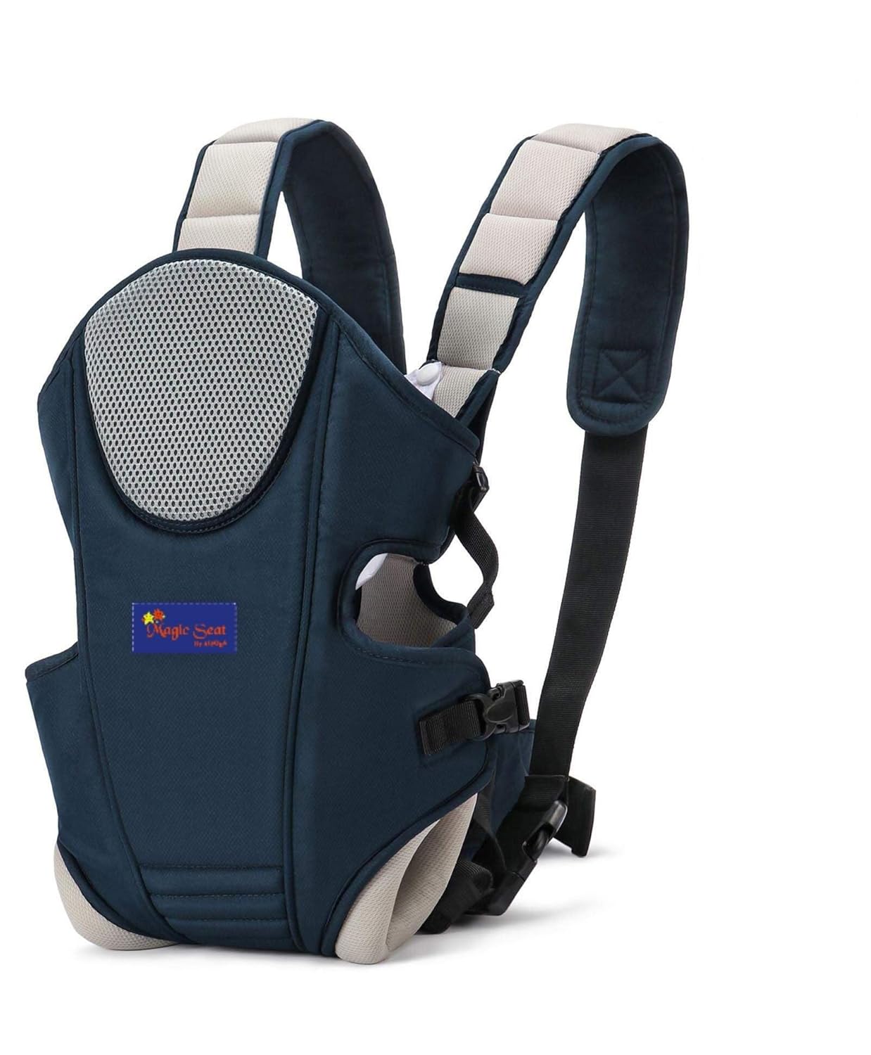 Magic Seat Toddler 3-in-1 Adjustable Ergonomic Carrier Cum Kangaroo Bag/Carry Sling wrap/Back-Front Chest Carrier for Baby Infant/Hand Free with Lumbar Support (Navy Blue Cream)