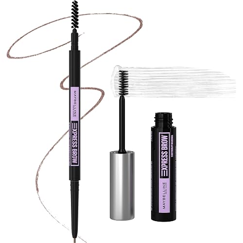 Maybelline Brow Ultra Slim Defining Brow Pencil + Brow Fast Sculpt Brow Gel Makeup Bundle, Includes 1 Soft Brown Eyebrow Pencil and 1 Clear Eyebrow Gel