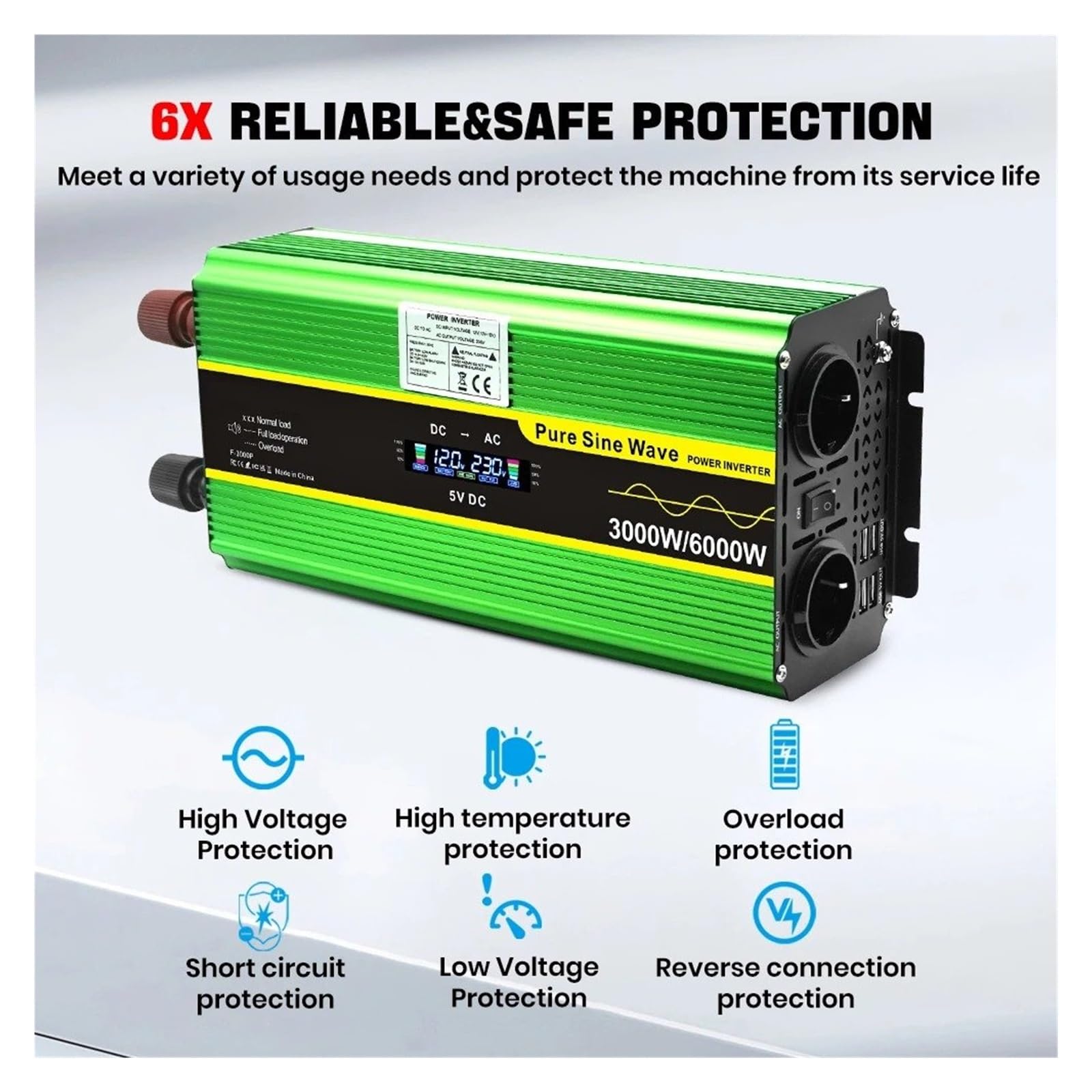Invertitore Potenza Invertitore Di Potenza LCD Inverter A Onda Sinusoidale Pura DC12V AC 110V/220V Professionali Per Sistemi Generazione Energia Domestica Inverter(DC24V,110-120V US,8000W peak)