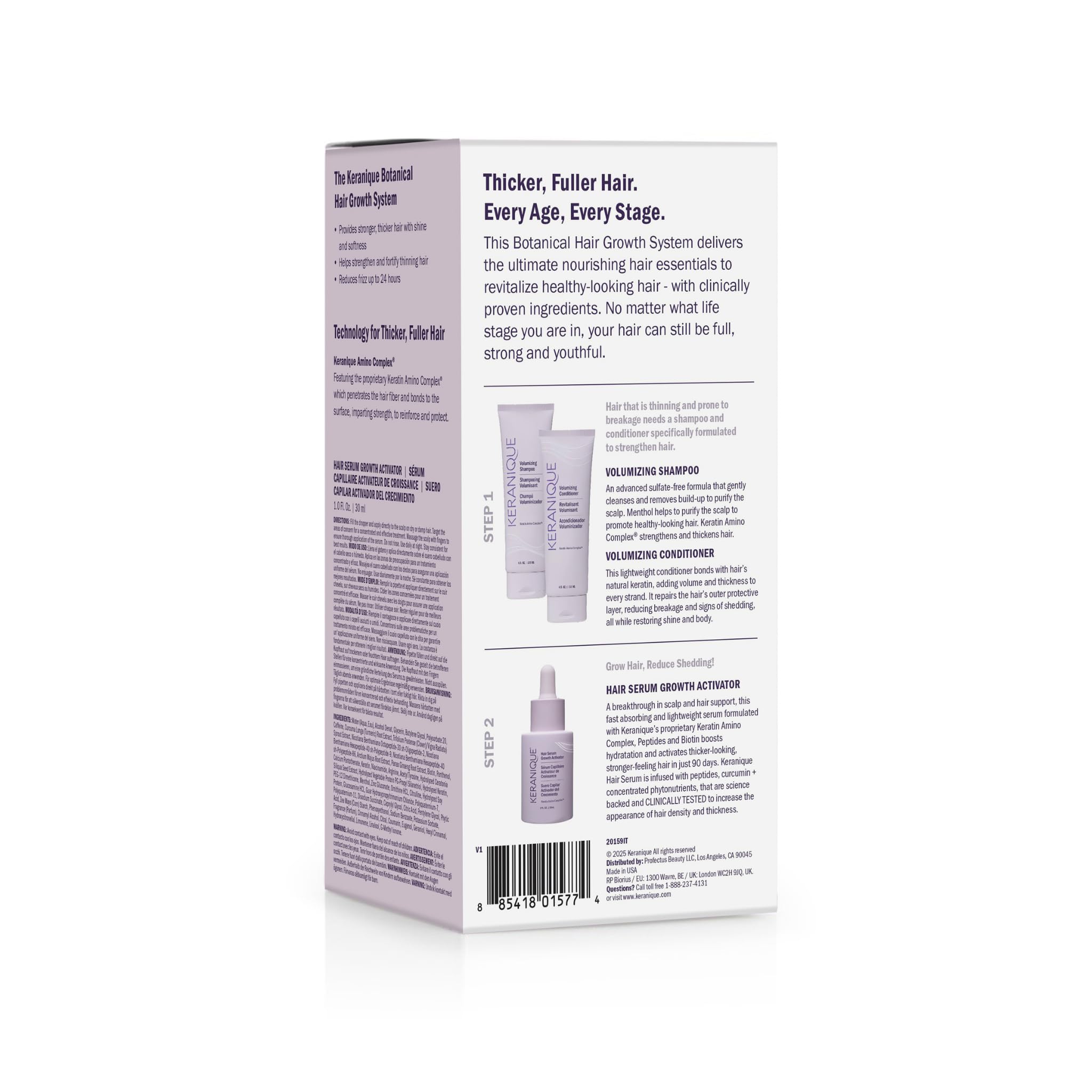 Keranique The Keranique's Botanical Hair Growth System (Revitalize Thinning Hair) Volumizing Shampoo & Conditioner 135mlx2, Hair Serum Growth Activator 30ml