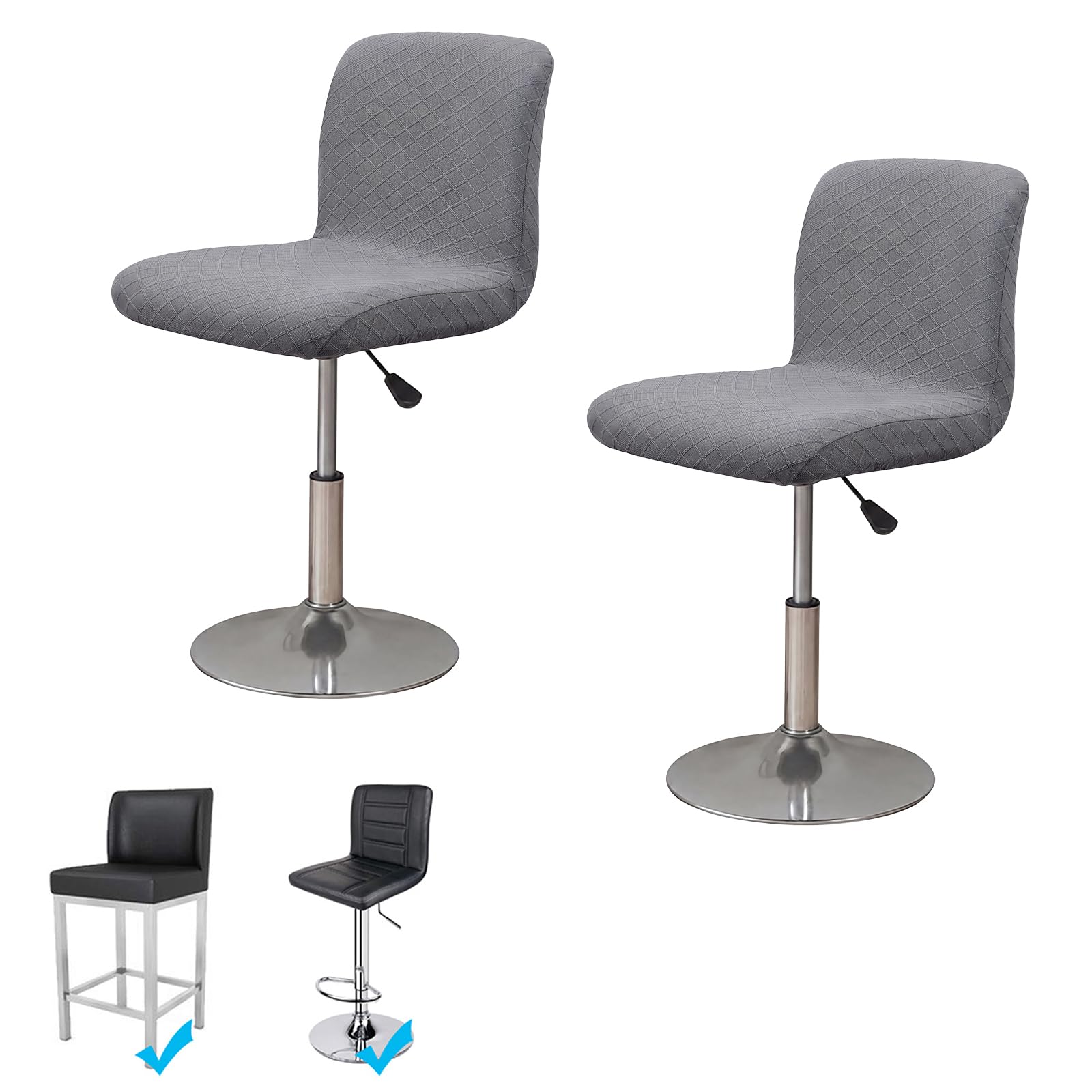 WOMACO Bar Stool Cover with Back Jacquard Fabric Dining Room Square Swivel Barstool Chair Seat Cushion Slipcover for Counter Height Mid Low Back Chair Protector (Dark Gray, 2PCS)