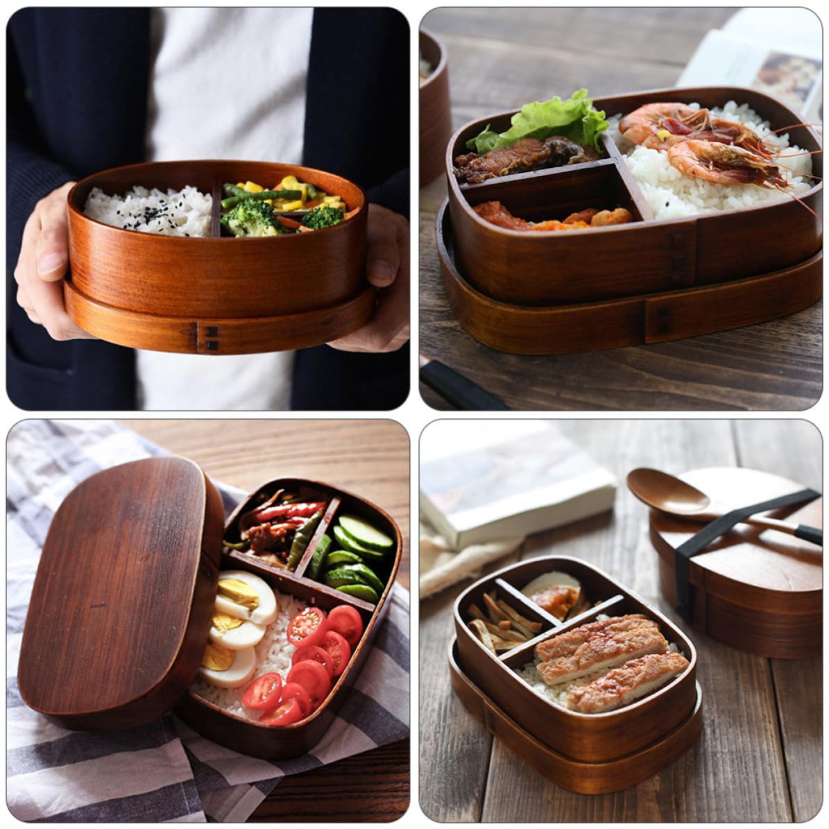 Boîte à Déjeuner Japonaise en Bois, Portable Grosse Capacité, Design Couche et Compartiments Divisés, pour L'école Famille Couleur