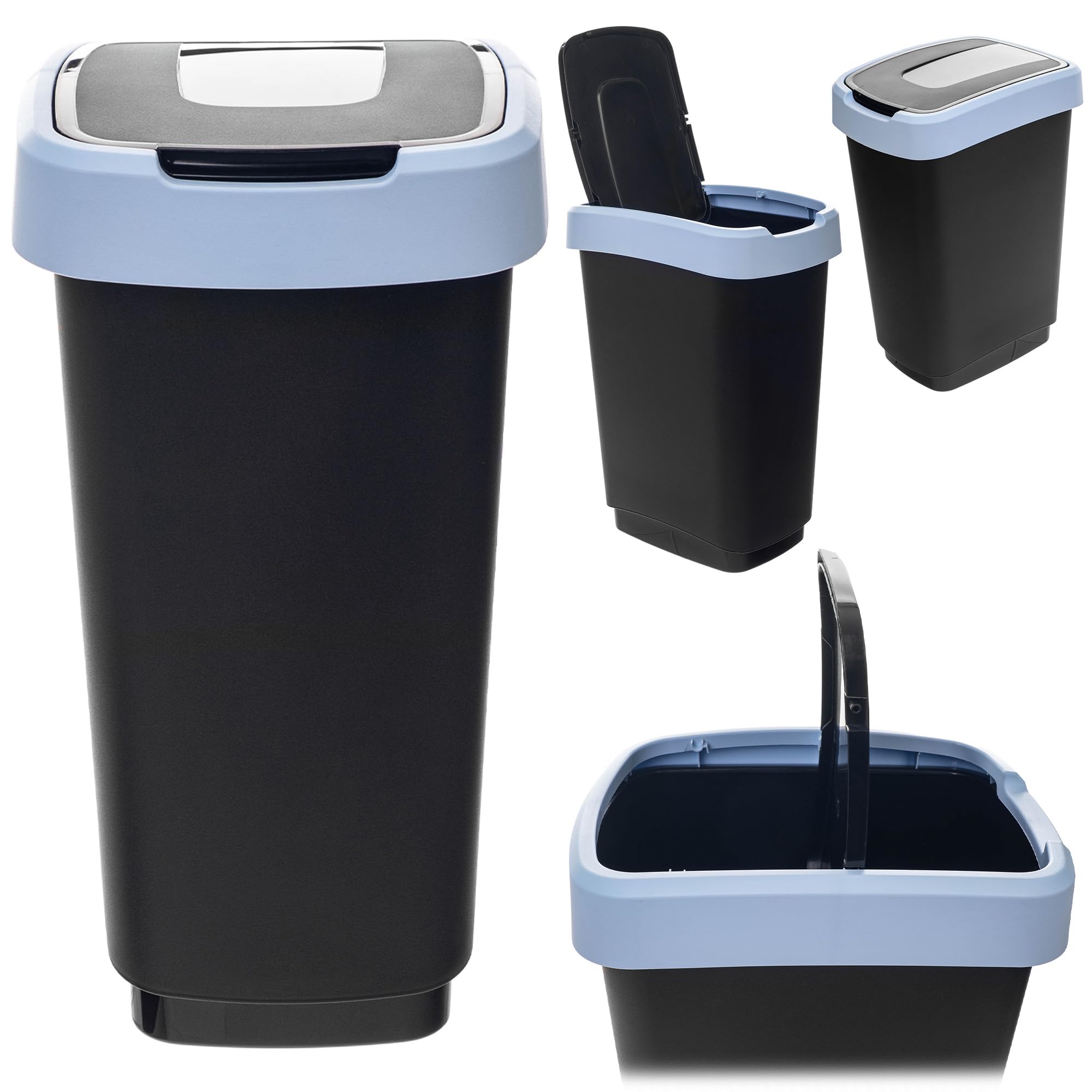 Poubelle De 25 Litres Avec Couvercle Basculant - Pour Tri Sélectif, Design Compact, Couleur Grise - 3