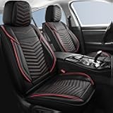 Car Seat Covers,Breathable and Waterproof Leather Seat Covers for Cars,Universal Anti-Slip Driver Seat Cover with Backrest for SUV Pick-up Truck Sedan(Style1,2 PCS Front Seat,Black+Red)