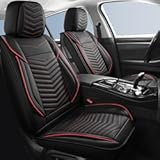 Car Seat Covers&comma;Breathable and Waterproof Leather Seat Covers for Cars&comma;Universal Anti-Slip Driver Seat Cover with Backrest for SUV Pick-up Truck Sedan&lpar;Style1&comma;2 PCS Front Seat&comma;Black&plus;Red&rpar;