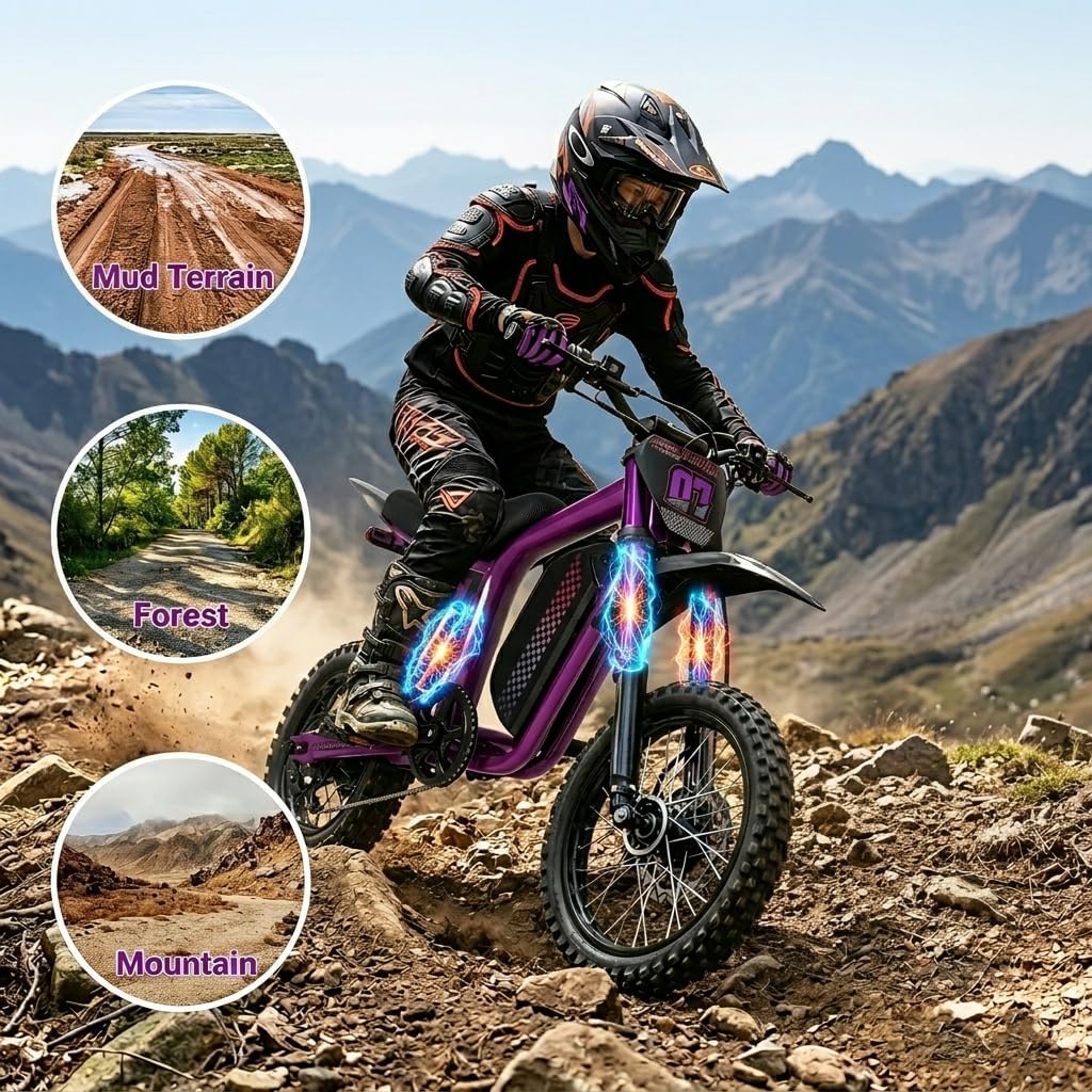 Eahora FT-07 3000W 30MPH Electric Dirt Bike for Teens/Adults 48V 18AH 40Miles Long Range Full Suspension Electric Motorcycle Bike 14"/12" Fat Tires, LCD Display with NFC Off Road ebikes for Age 13+
