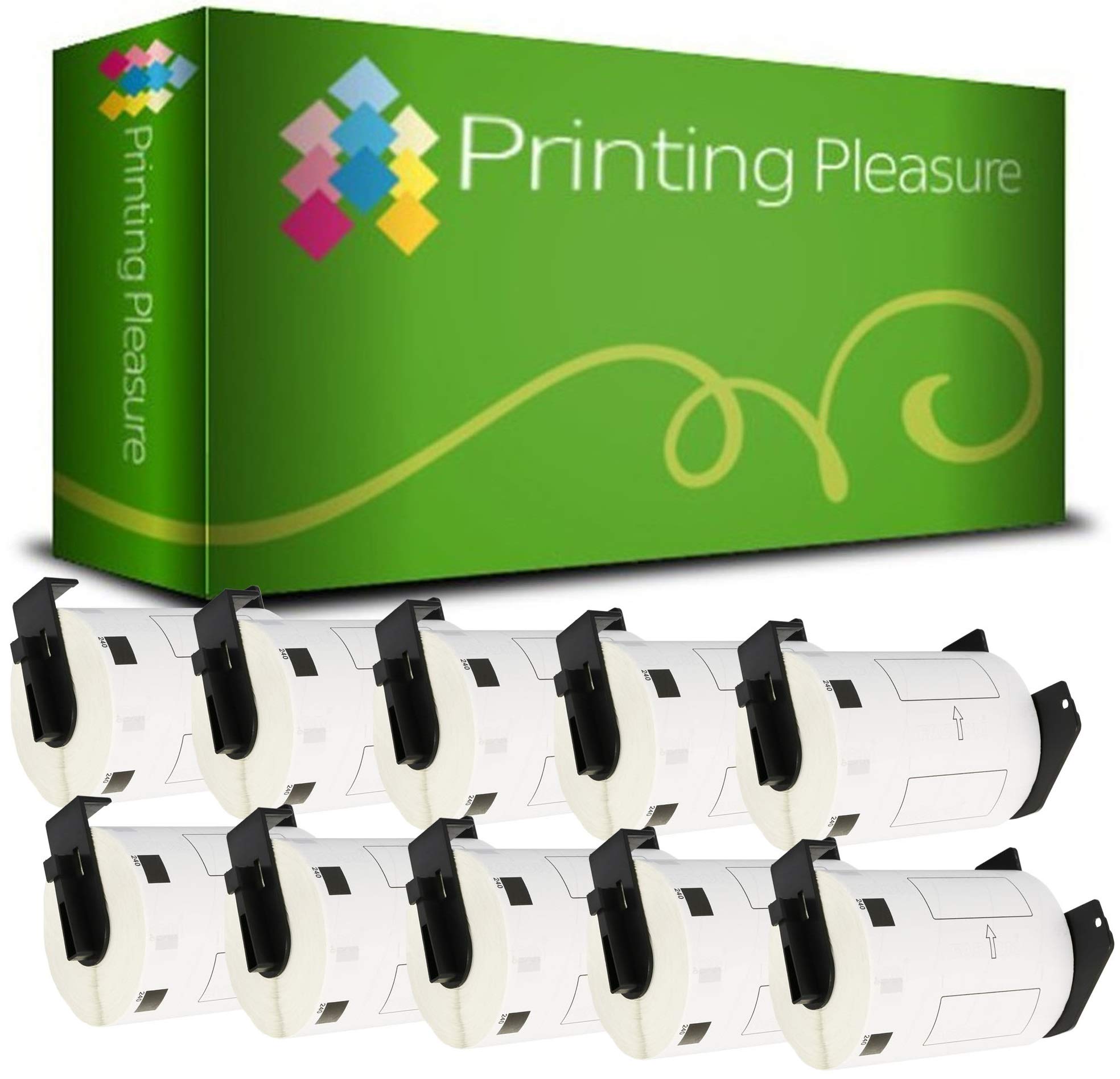 Printing Pleasure 10 x DK11240 Labels Compatible with P-Touch QL-1050 QL-1060N QL-1100 QL-1110NWB | 102mm x 51mm | 600 Labels per Roll | Thermal Paper Roll | Barcode Labels