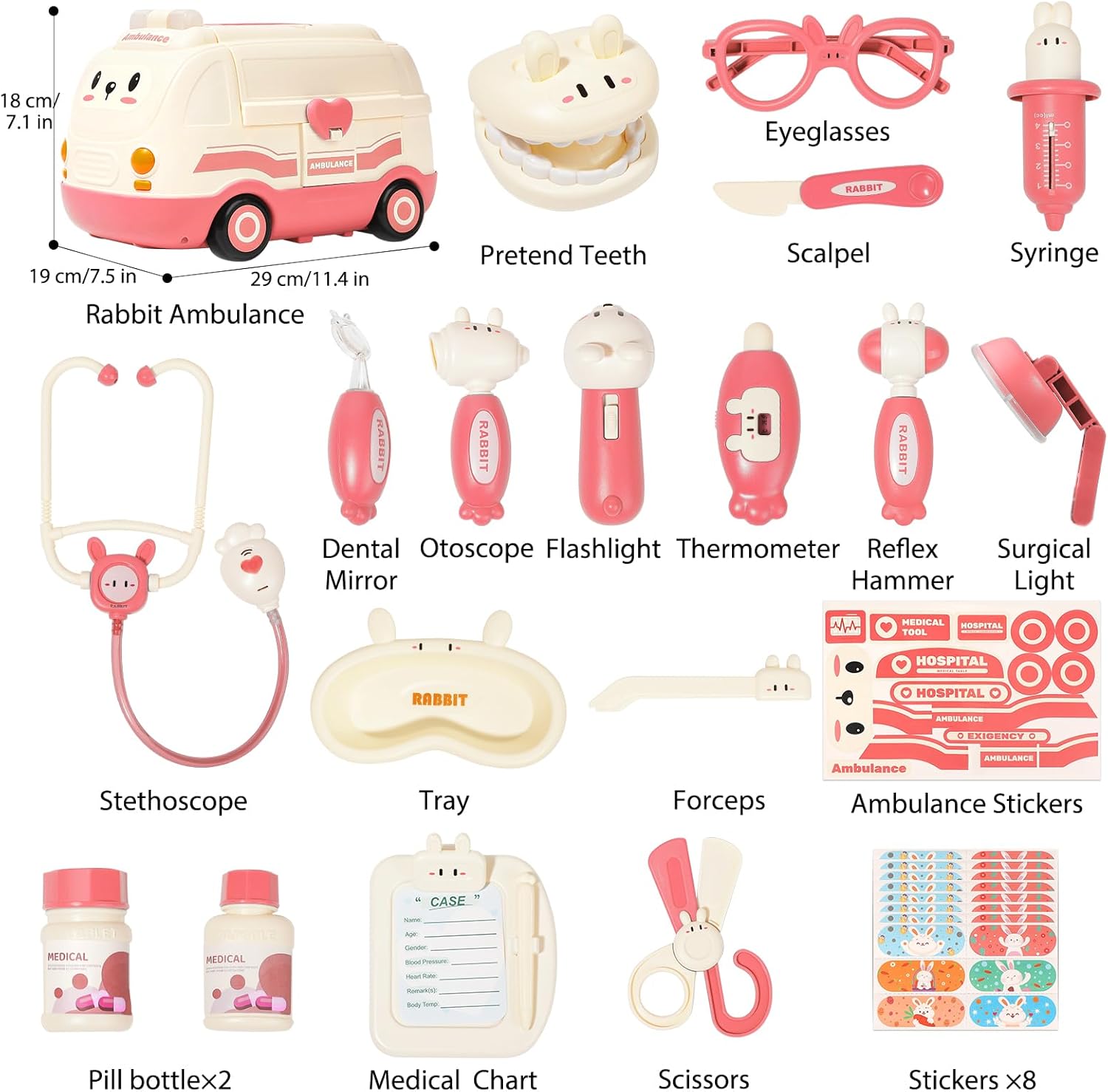Juego Doctor Juguete 28 Piezas AIQI - Con Carrito Luz Y Sonido, Maletín, Bata, Para Niños 3+ Años