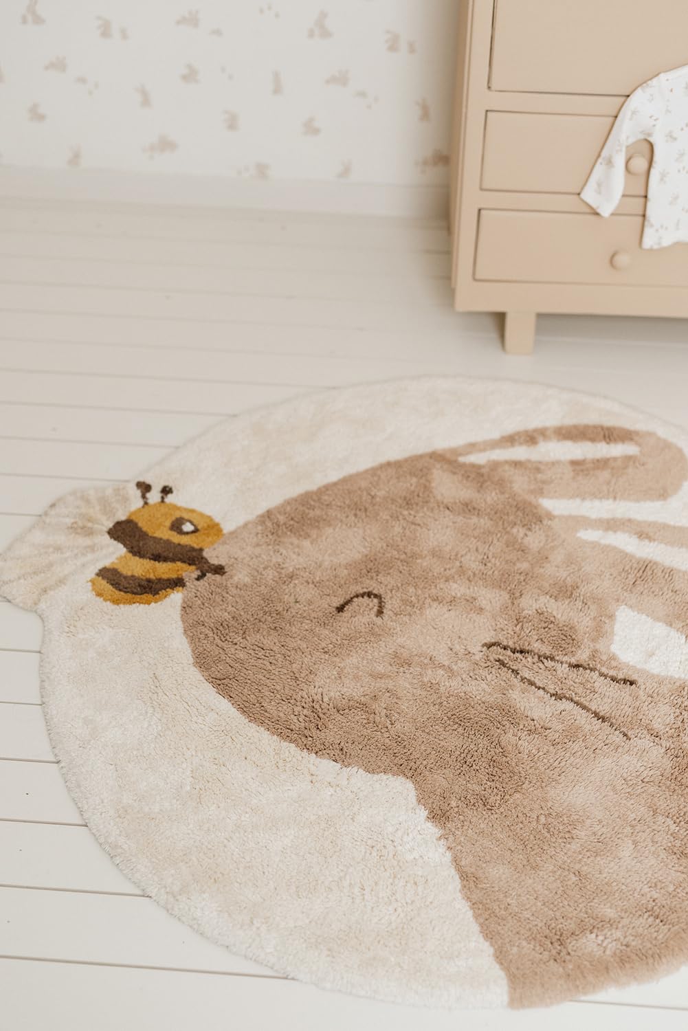 Little Dutch Teppich Kinderzimmer Kinderteppich Hase - Newborn Naturals beige (110x110 cm)