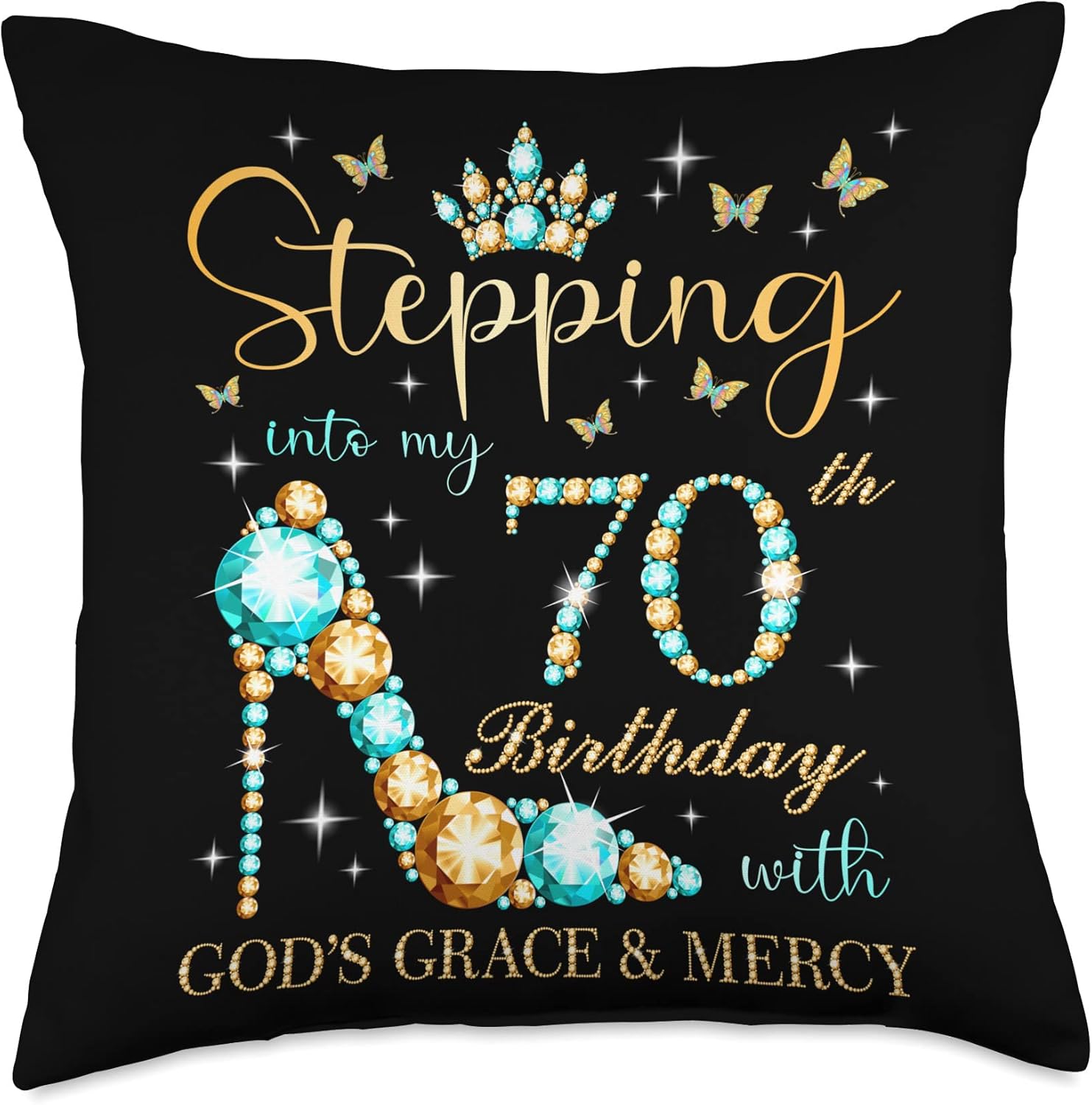 Stepping Into My 70th Birthday With God's Grace and Mercy Throw Pillow