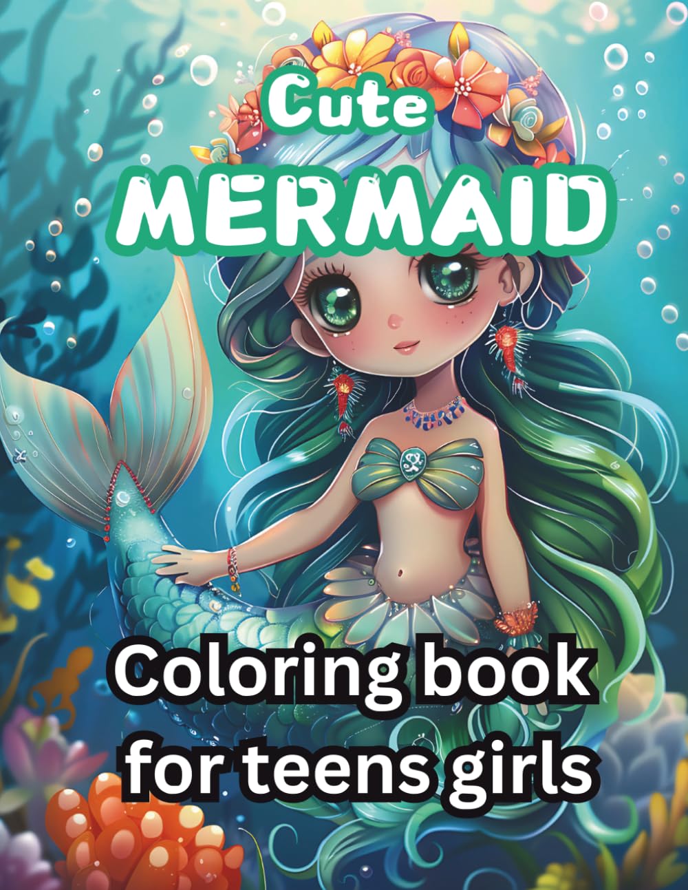 Cute Mermaid Coloring Book for Teens Girls: Adorable Kawaii Mermaid Designs for Relaxation and Creativity