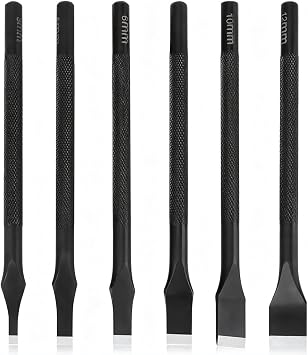 6 PCS Slotted Straight Flat Tip Punch, 3/5/6/8/10/12mm Black Slot Punches