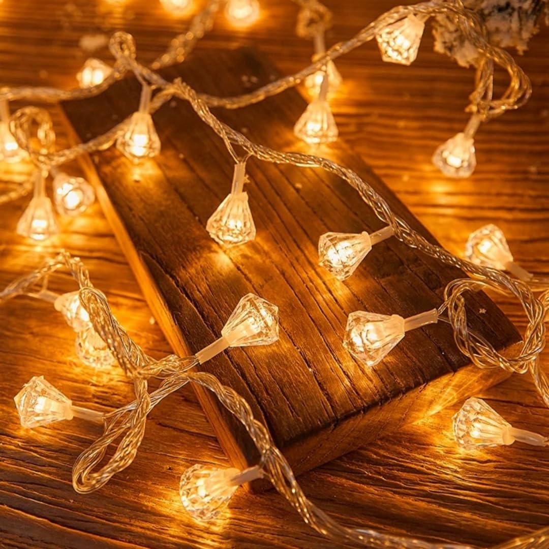 HHMTAKA Indoor Crystal Diamond String Fairy Lights Battery Operated 40 Warm White LED 6M Fairy String Lights for Indoors,Bedroom,Christmas Decoration