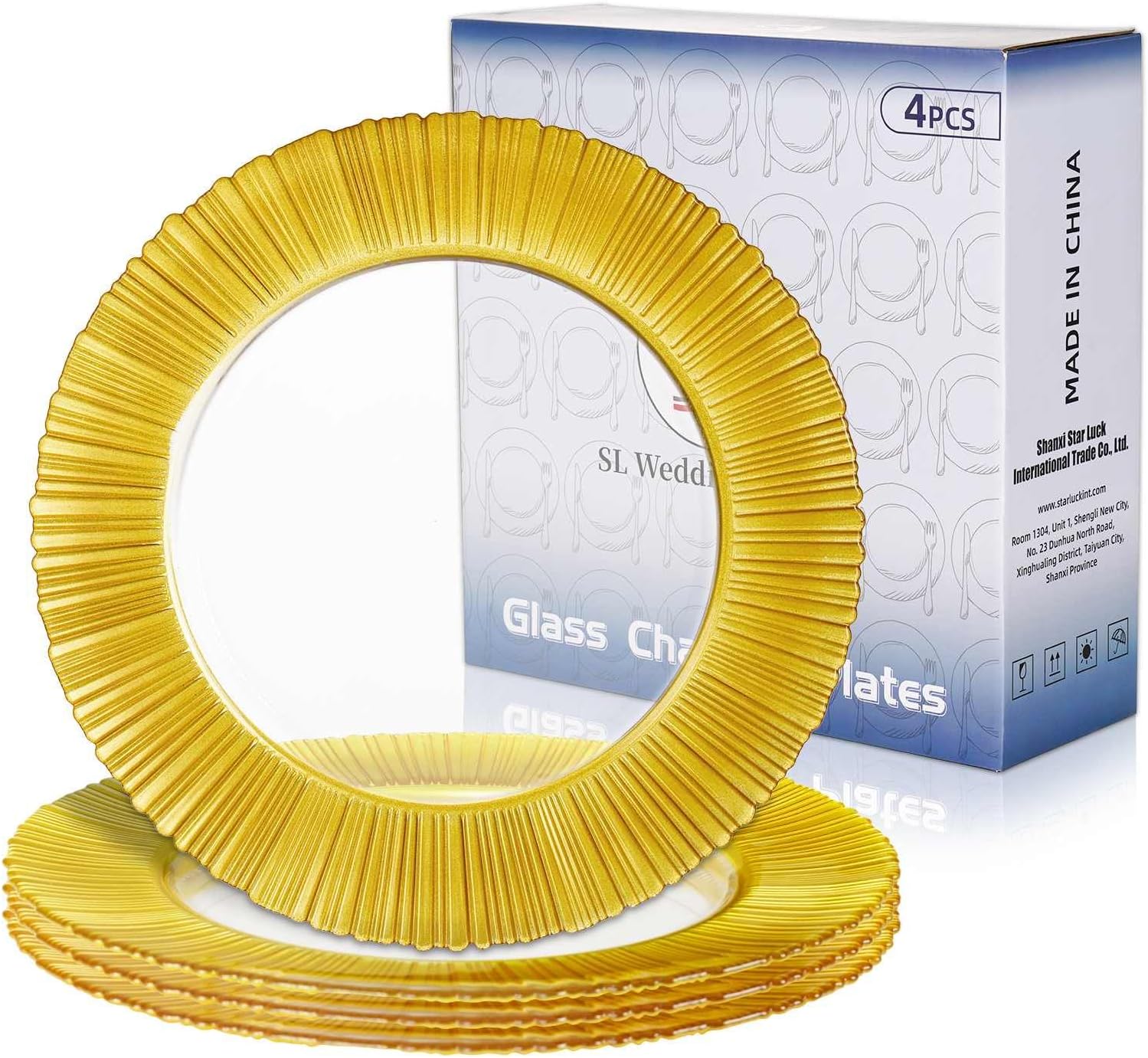 13インチ クリアガラス充電器プレート ゴールドリム付き 4パック ガラス充電器サービスプレート ガラス充電器 結婚式 誕生日 様々