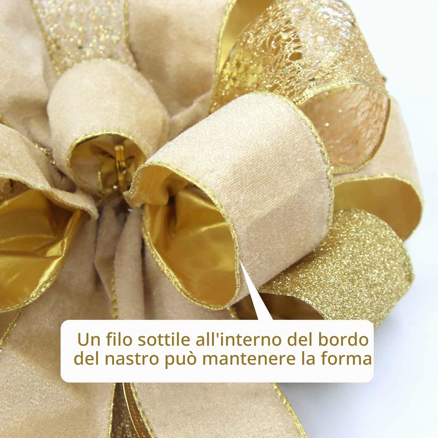 LATERN Dorato Fiocco Puntale per Albero di Natale, 30CM x 110CM Grande Fiocco Natalizio in Velluto Cappello con Raso Glitterato Stelle Filanti per Natale Albero Camino Ghirlanda Porta Casa Decorazioni
