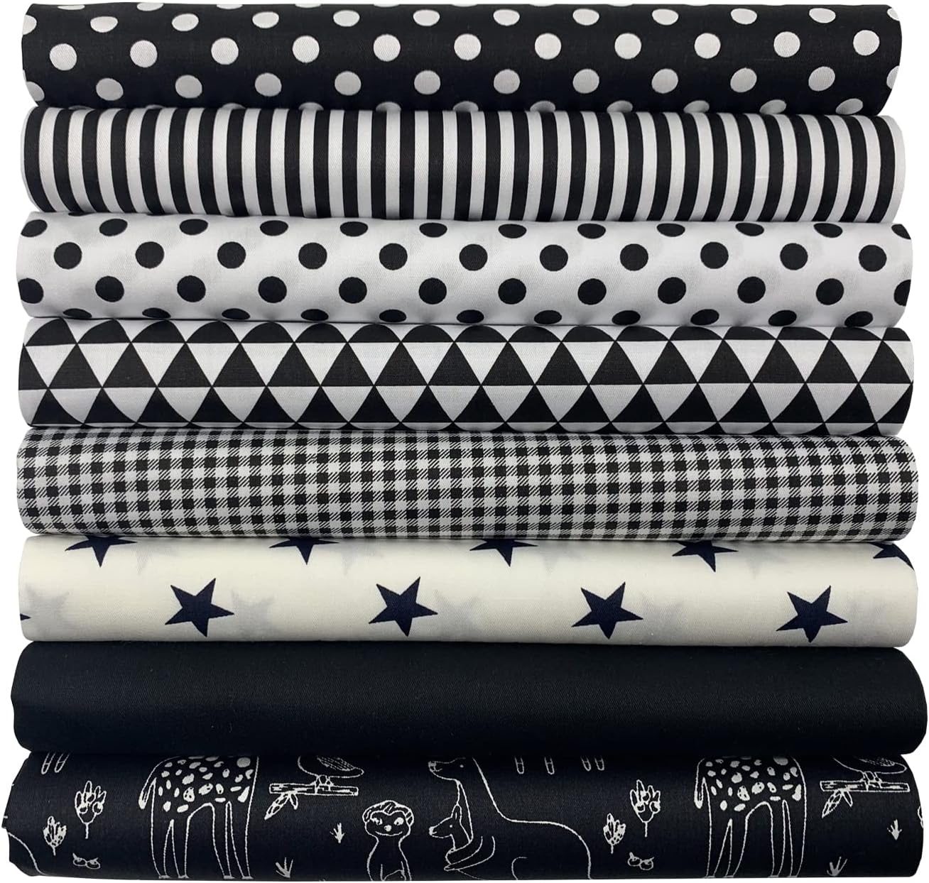 aufodara 8pcs Cotton Fabric Squares Patchwork 50 x 50cm Sewing Quilting Bundle DIY Crafting Fabric (Black)