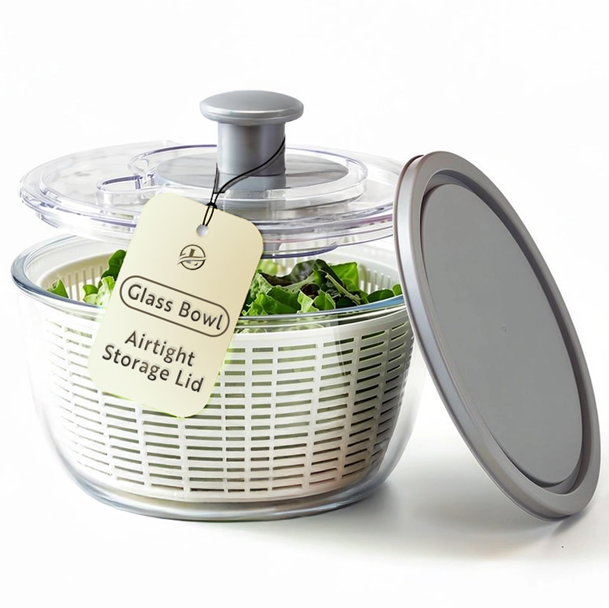 Amazon.com: Le'raze Glass Salad Spinner with Airtight Lid - BPA