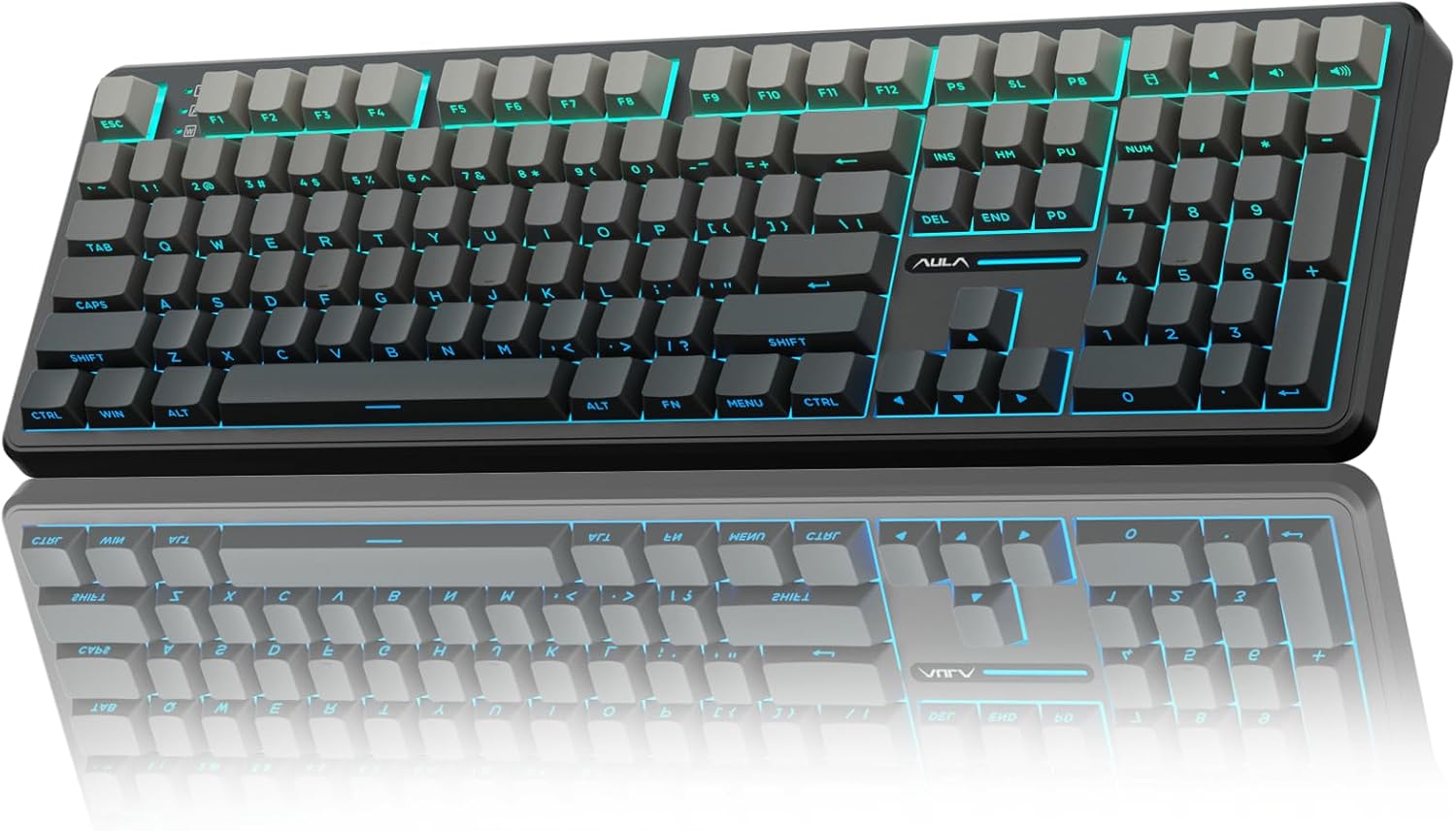 AULA F108 Wireless Mechanical Keyboard, Full Size Gaming Keyboard with Number Pad, Side Printed PBT Keycaps, Pre-lubed Switches, RGB Backlit, Hot Swappable Creamy Sounding Computer Keyboards, 108 keys Gradient Black