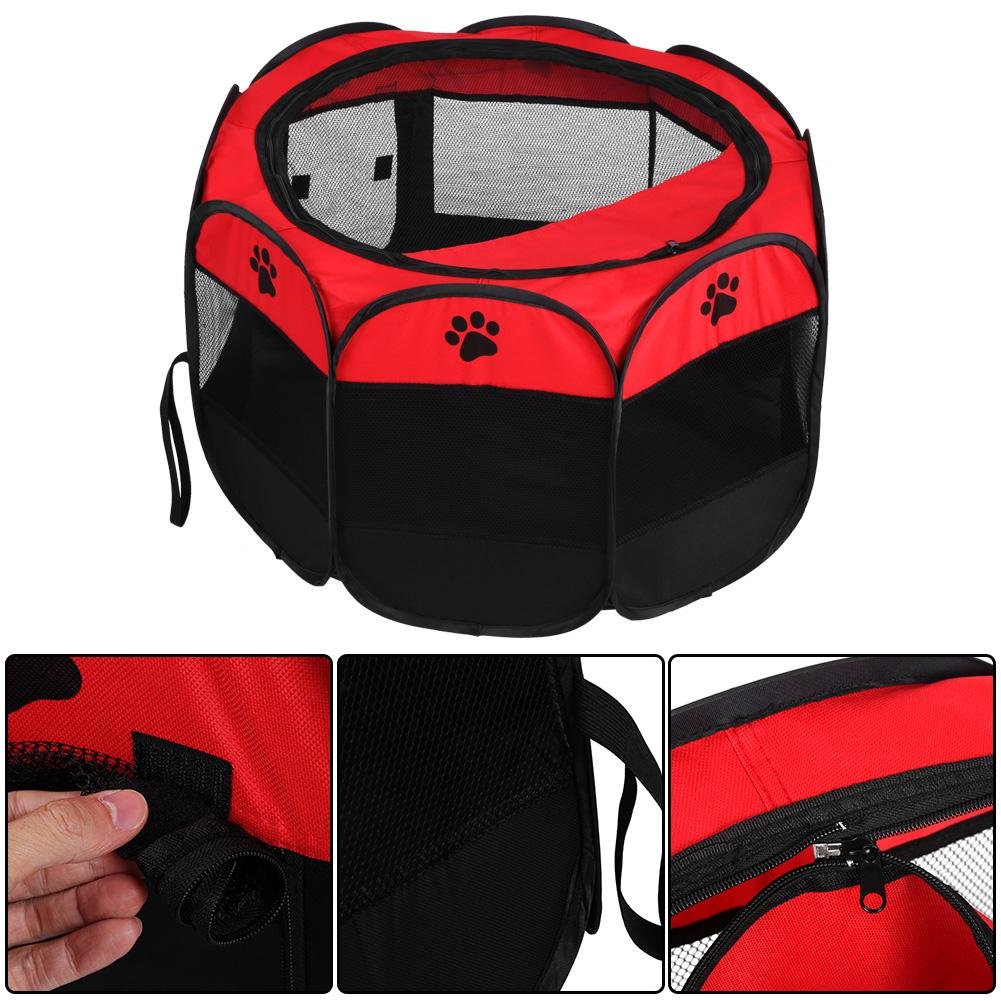 Jaula plegable Oxford para cachorros, rectangular, lavable con puerta, 81 x 45 cm, para conejos y cobayas, color rojo