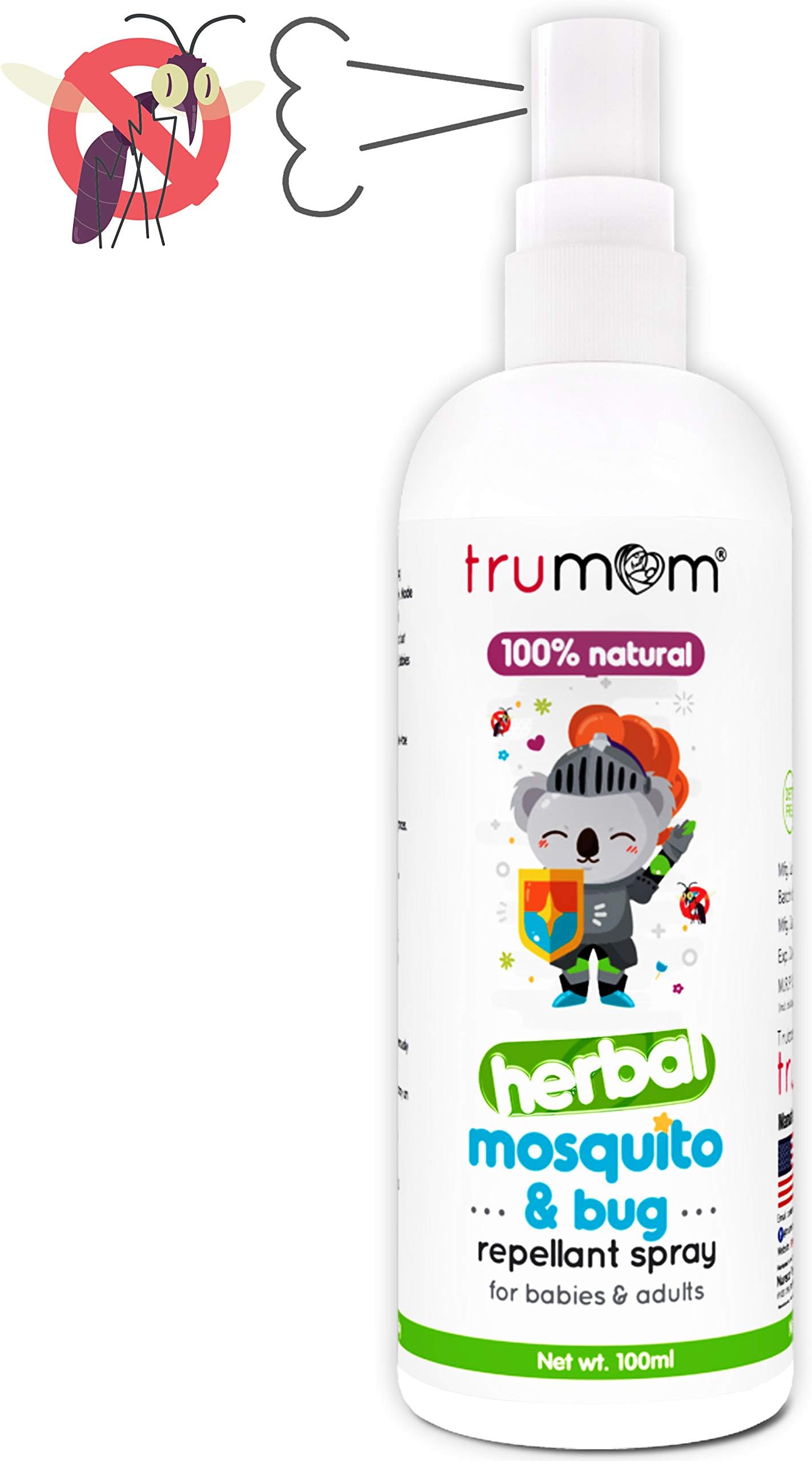 Trumom Natural Herbal Mosquito Insect Bug Repellant Spray Deetfree for Infants Babies Kids & Adults for bables & Adult (100ml)