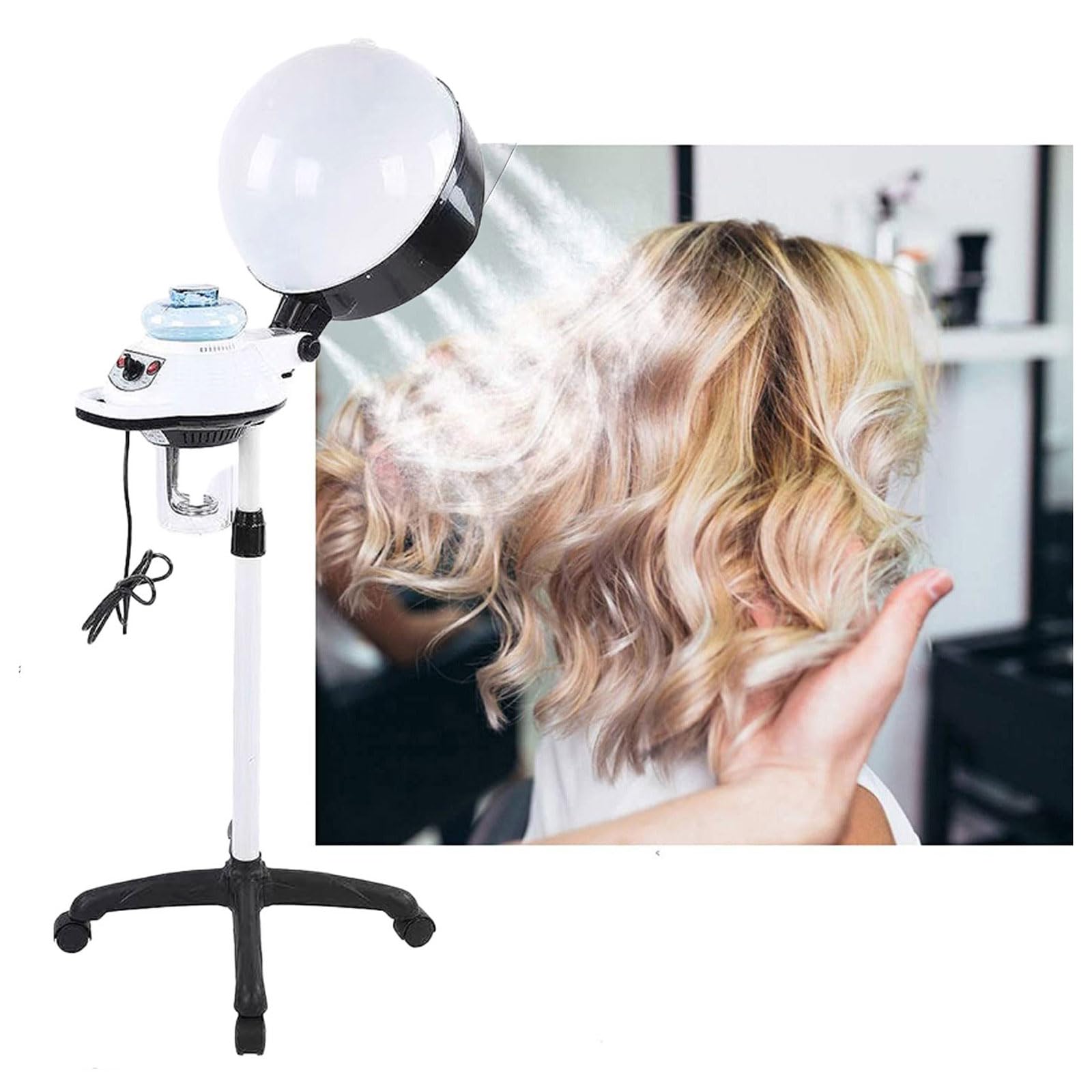 Vaporizzatore per Capelli Professionale Verticale, Vaporizzatore Idratante per Capelli Naturali E Tinti, con Supporto da Pavimento Mobile, Ruote Mobili