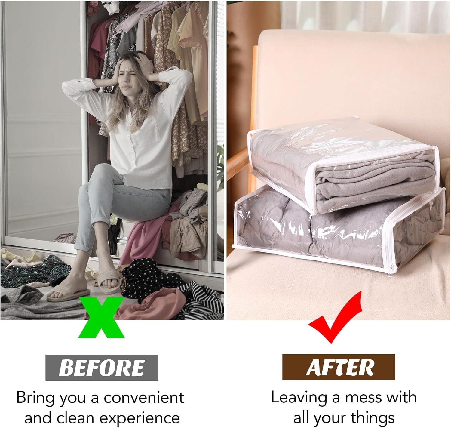 Riakrum 30 Pack Clear Zippered Storage Bags, 15x11x4 inches, Vinyl Plastic Sweater Sheet Organizers Storage Bags, PVC, for Clothes, Sheet, Blankets, Fabrics Organizers (White) - Image 5