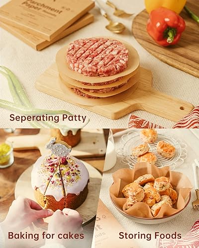 Miniatura 6 de Katbite 200 círculos de papel pergamino de 9 pulgadas, sin blanquear y antiadherentes, círculos de pergamino precortados para moldes de primavera de