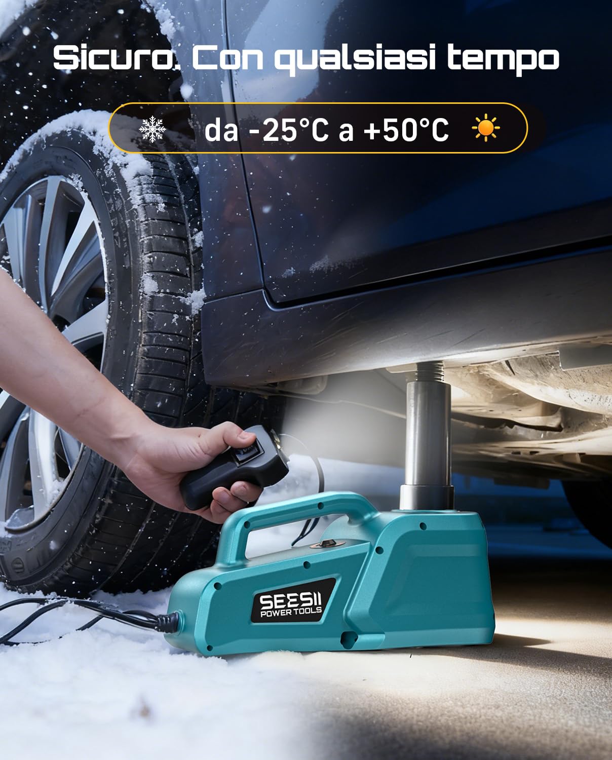 SEESII Cric idraulico per auto: 5 tonnellate 12V Cric Elettrico con telecomando e luce LED, portata di sollevamento di 15,5-45 cm per cambio gomme auto/SUV/camion e riparazione in garage