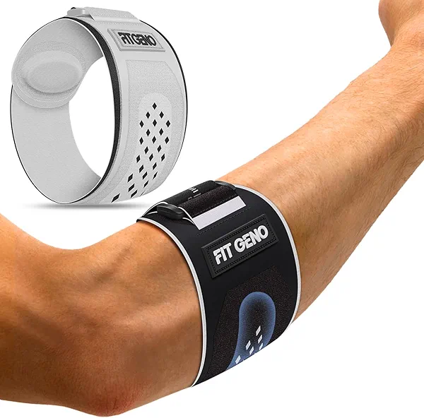 Fit Geno Elbow Brace for Tennis & Golfer's Elbow: Adjustable Elbow Strap for Tendonitis Pain Relief with Compression Pad - Support for Sports Men and Women - Forearm 10''-15.5'', 1 Pack