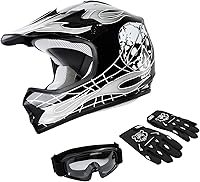 Vista 9 de XFMT - Juego de casco DOT con gafas y guantes para motocross, cuatrimoto y vehículos todoterreno para niños y jóvenes, diseño de araña roja, talla XL