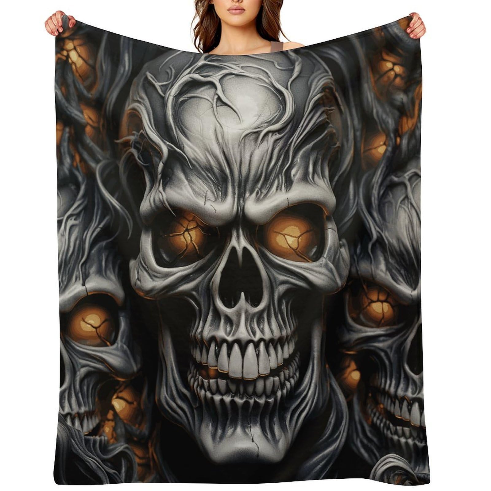 Cool Evil Skull Blankets Exquisite Luxury Flannel Throw Blanket Anti-Fading Thick Blanket for Sofa&Bed Blankets Ultra-Soft Bath Towels for Adult 50"x60"