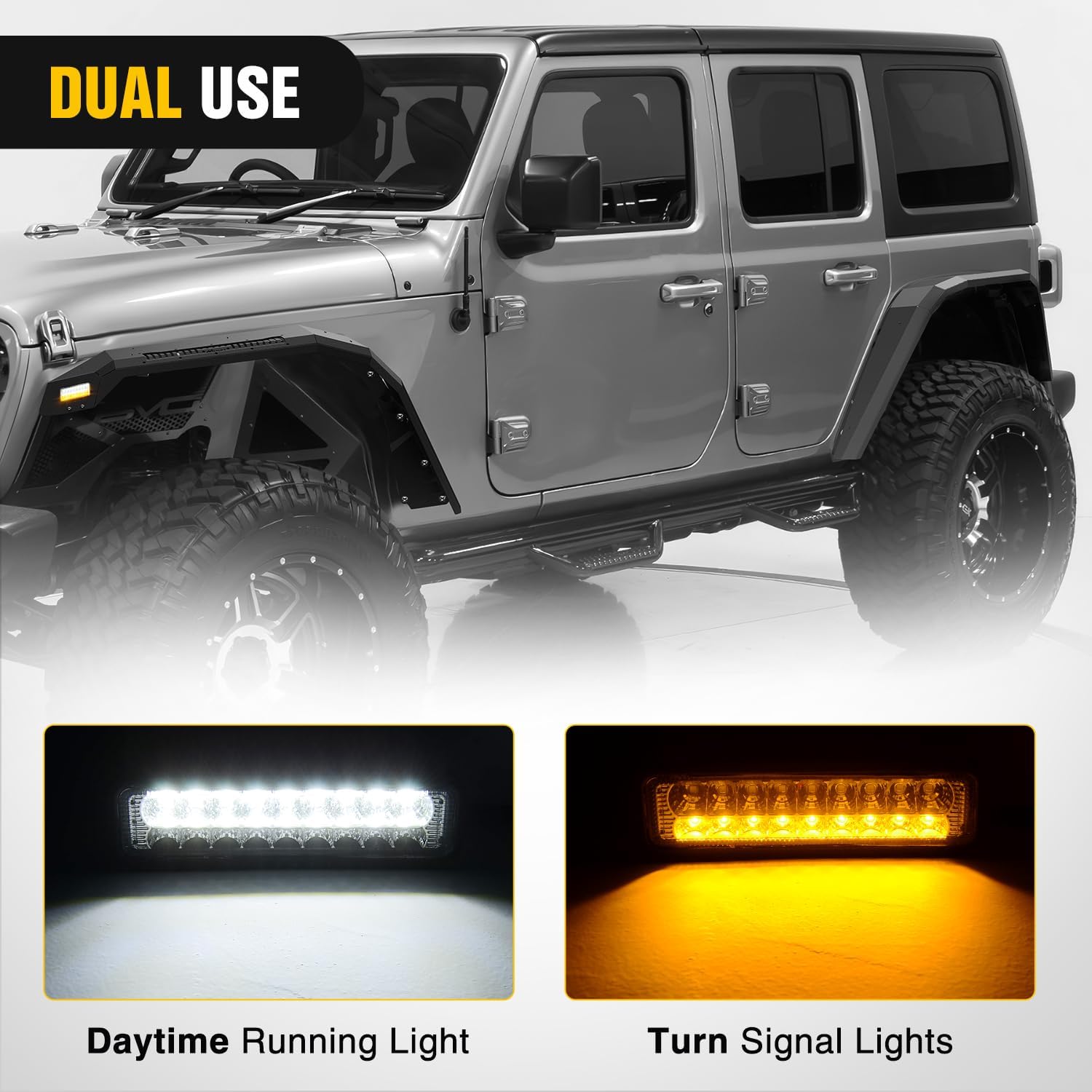 Nilight JL JLU Wide Flat Front & Rear Fender Flares for 2018-2025 Jeep Wrangler JL&JL Unlimited 2/4Doors (No fit 2020+ Gladiator JT) 4Pcs Off-Road Wheel Fenders w/LED Lights Turn Signal Lights DRL